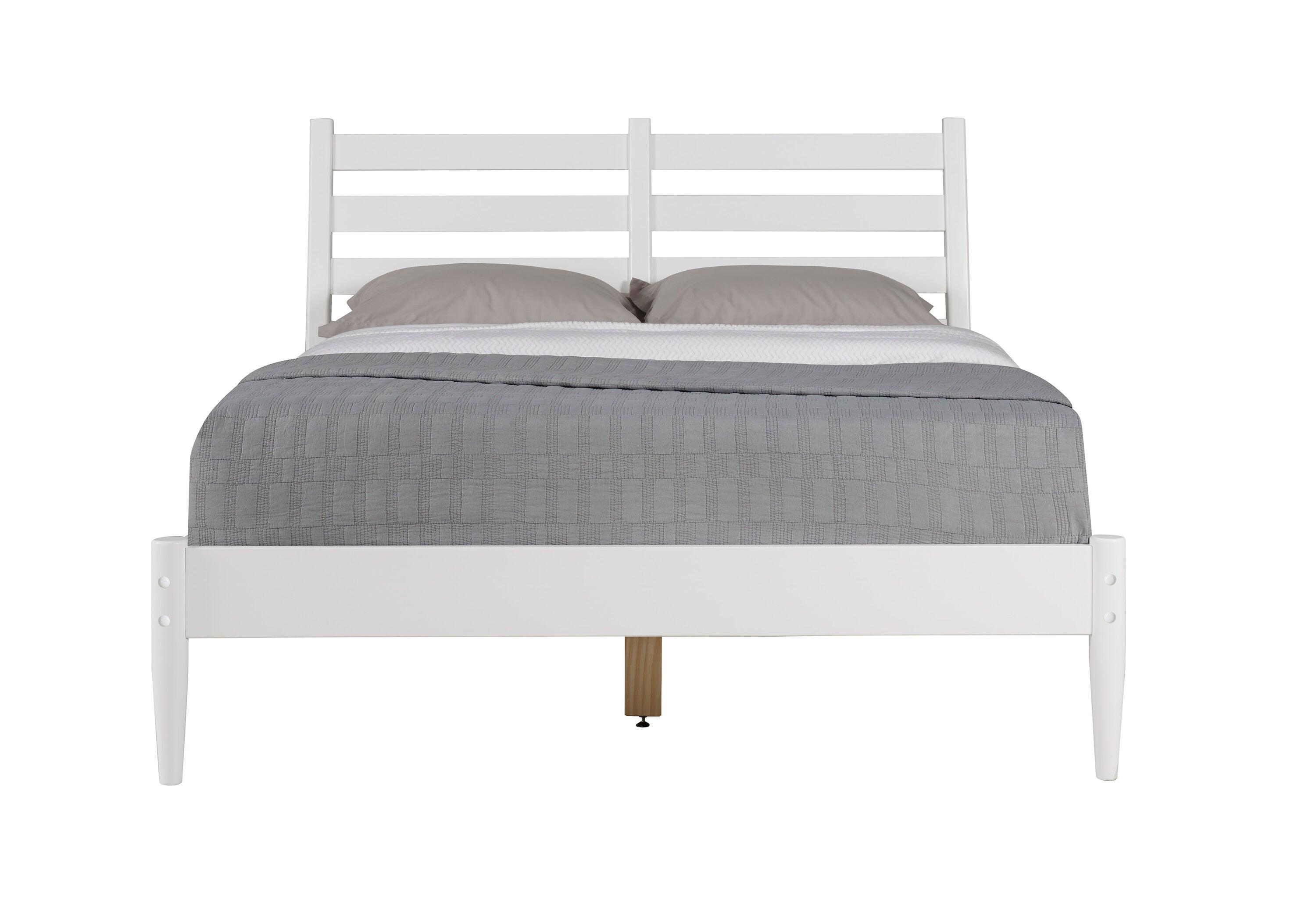 Camaflexi Mid Century Slat Bed Solid Wood Bed Frame with Headboard, King, White