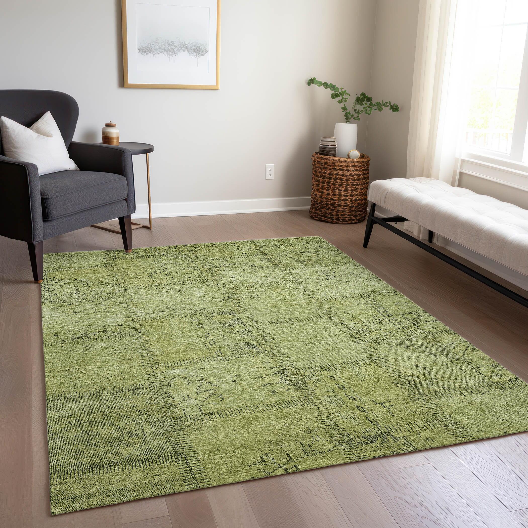 Fern Green Synthetic Flat Woven Indoor Outdoor Rug