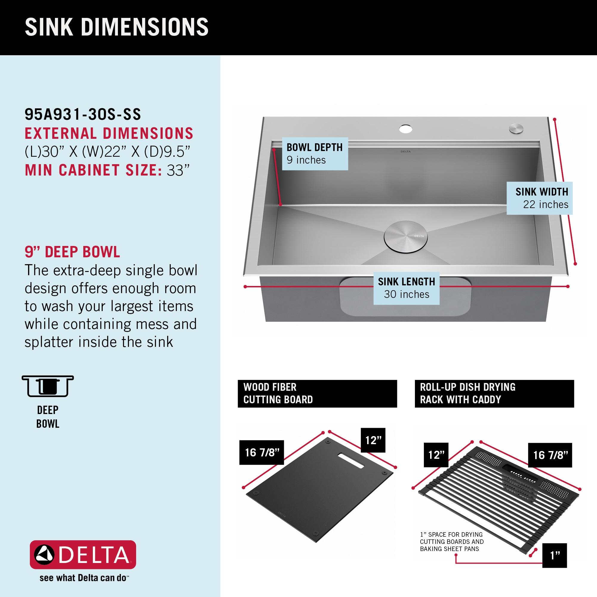 Delta Rivet™ 30" L Workstation Kitchen Sink Drop-In Top Mount 16 Gauge  Stainless Steel Single Bowl