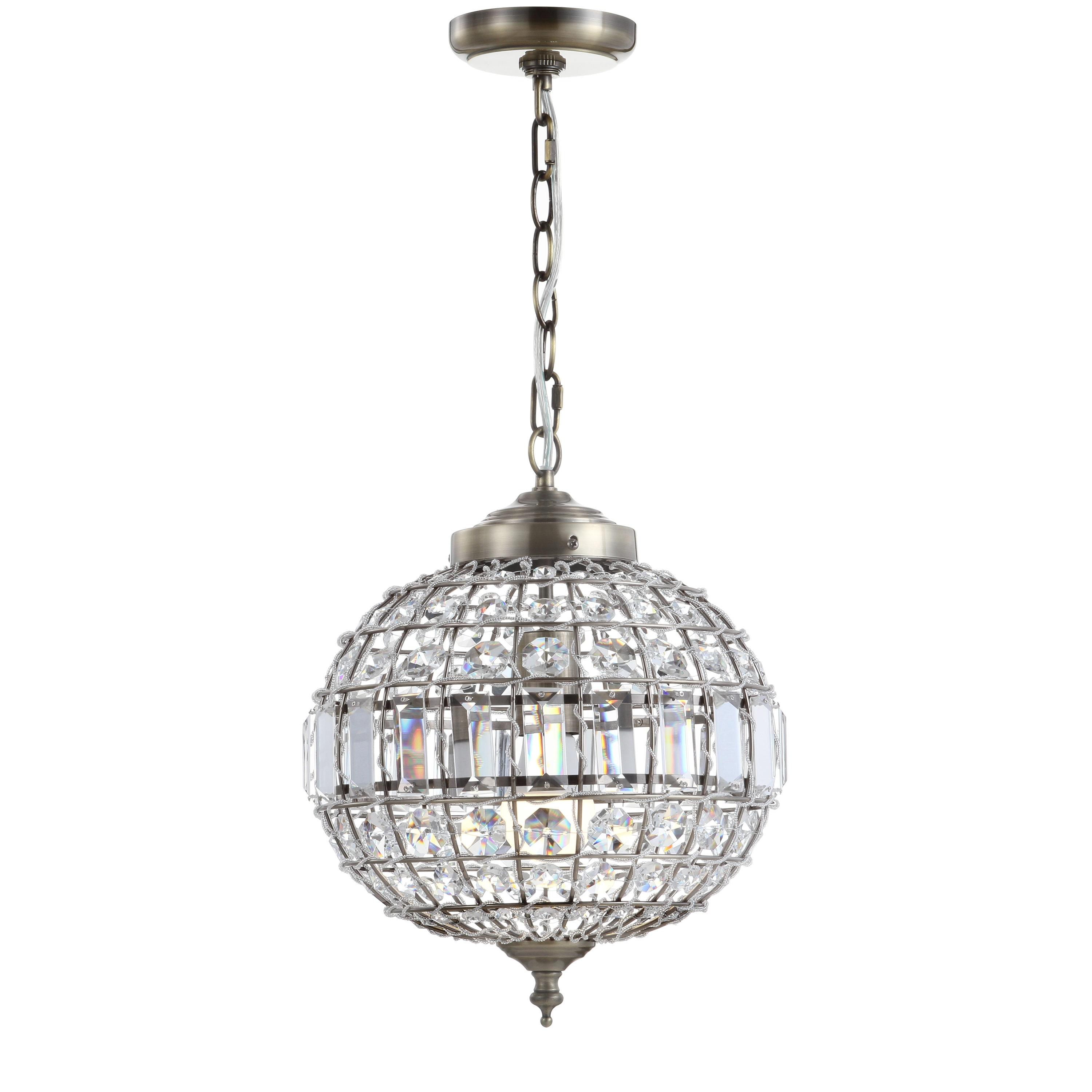 JONATHAN Y Georgina 12" Crystal/Metal LED Pendant Pendant, Antique Brass