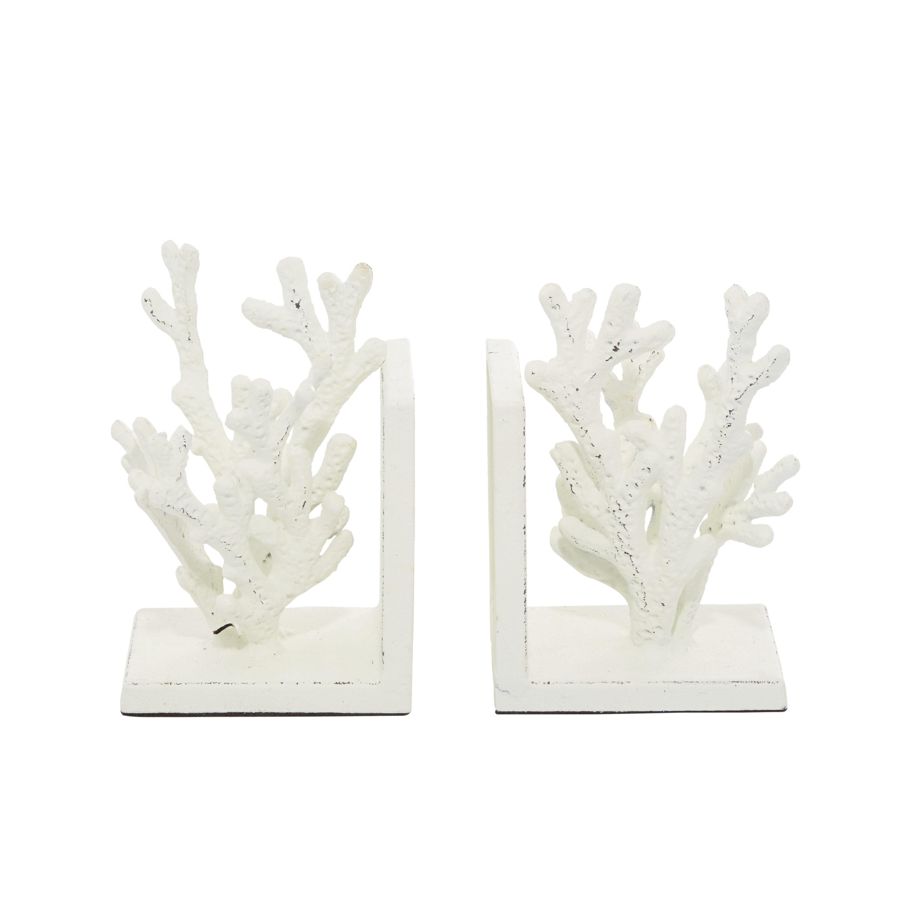 DecMode 5" Coral White Metal Bookends (Set of 2)