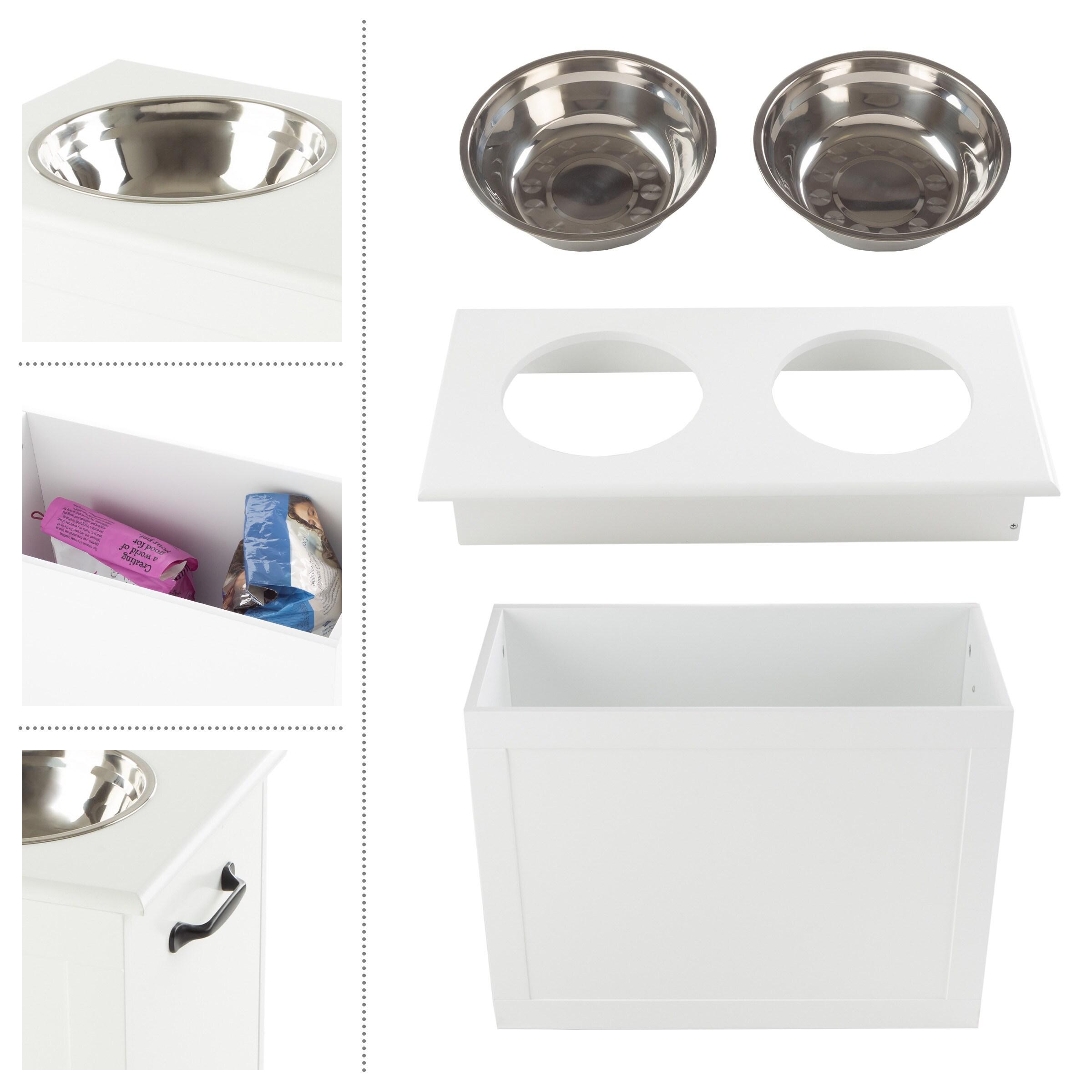 Petmaker PETMAKER Elevated Dog Bowls with Storage, White
