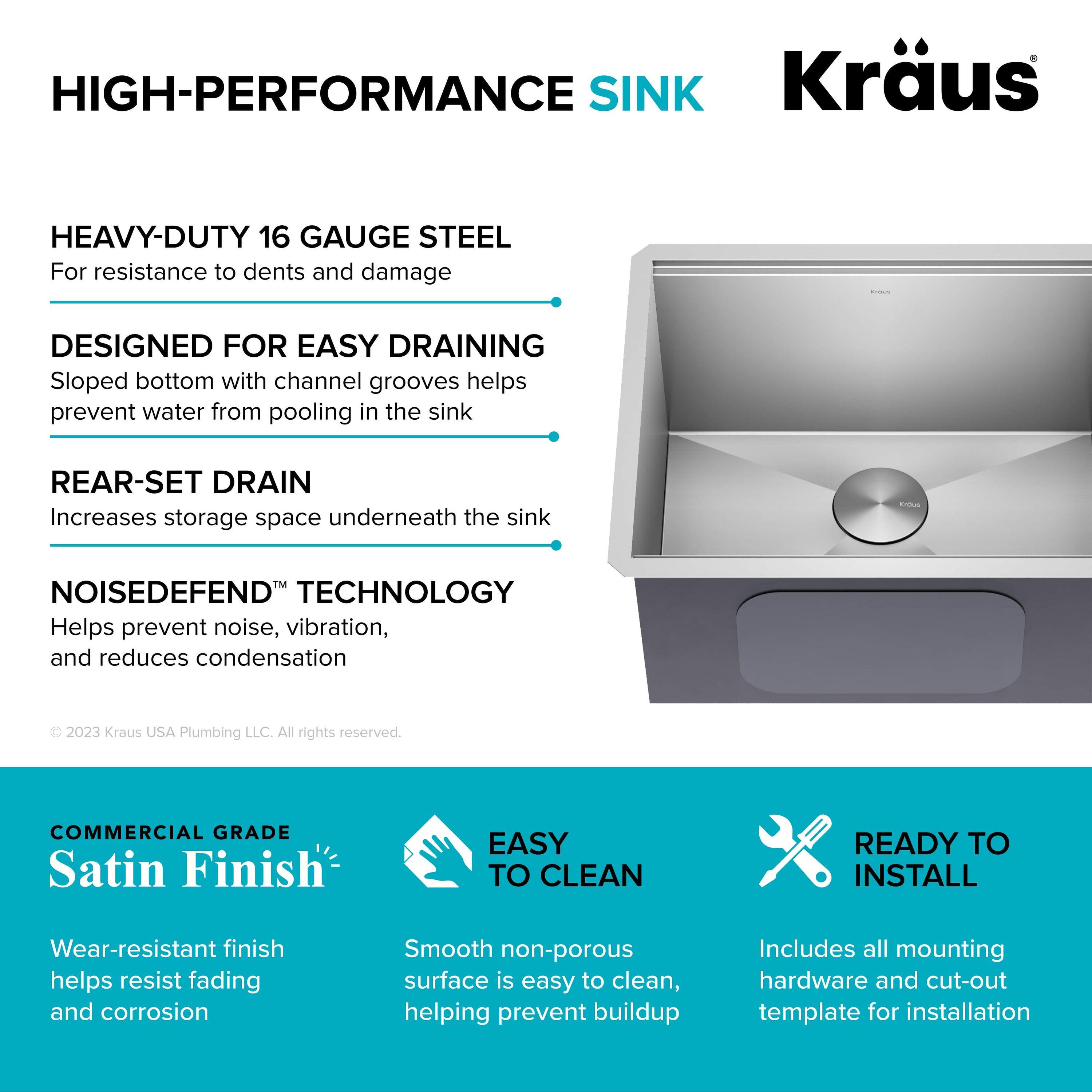 KRAUS Kore™ 23" L Undermount Workstation 16 Gauge Stainless Steel Single Bowl Laundry Utility Kitchen Sink