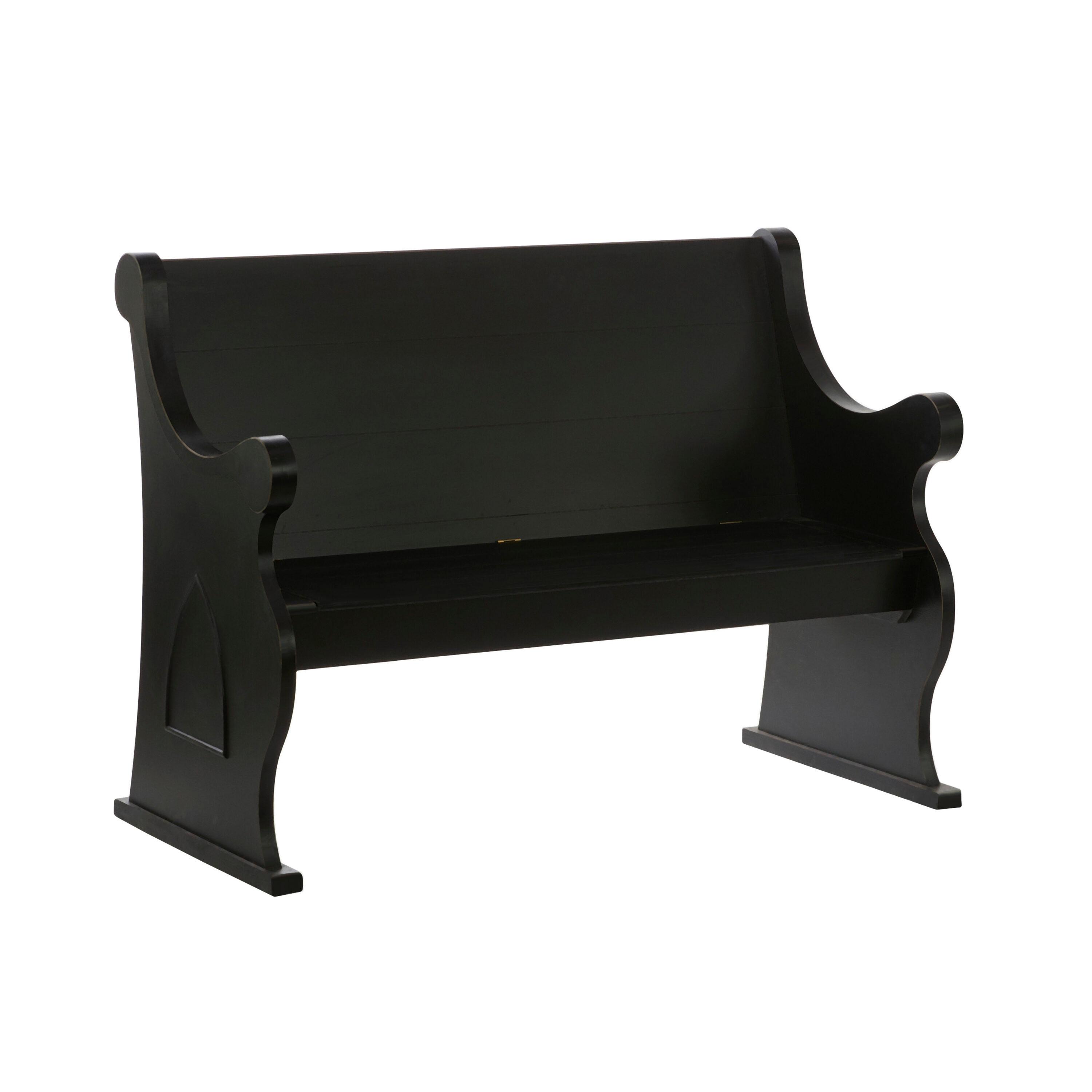 DecMode Wood Storage Bench with Scrolled Armrests, Black