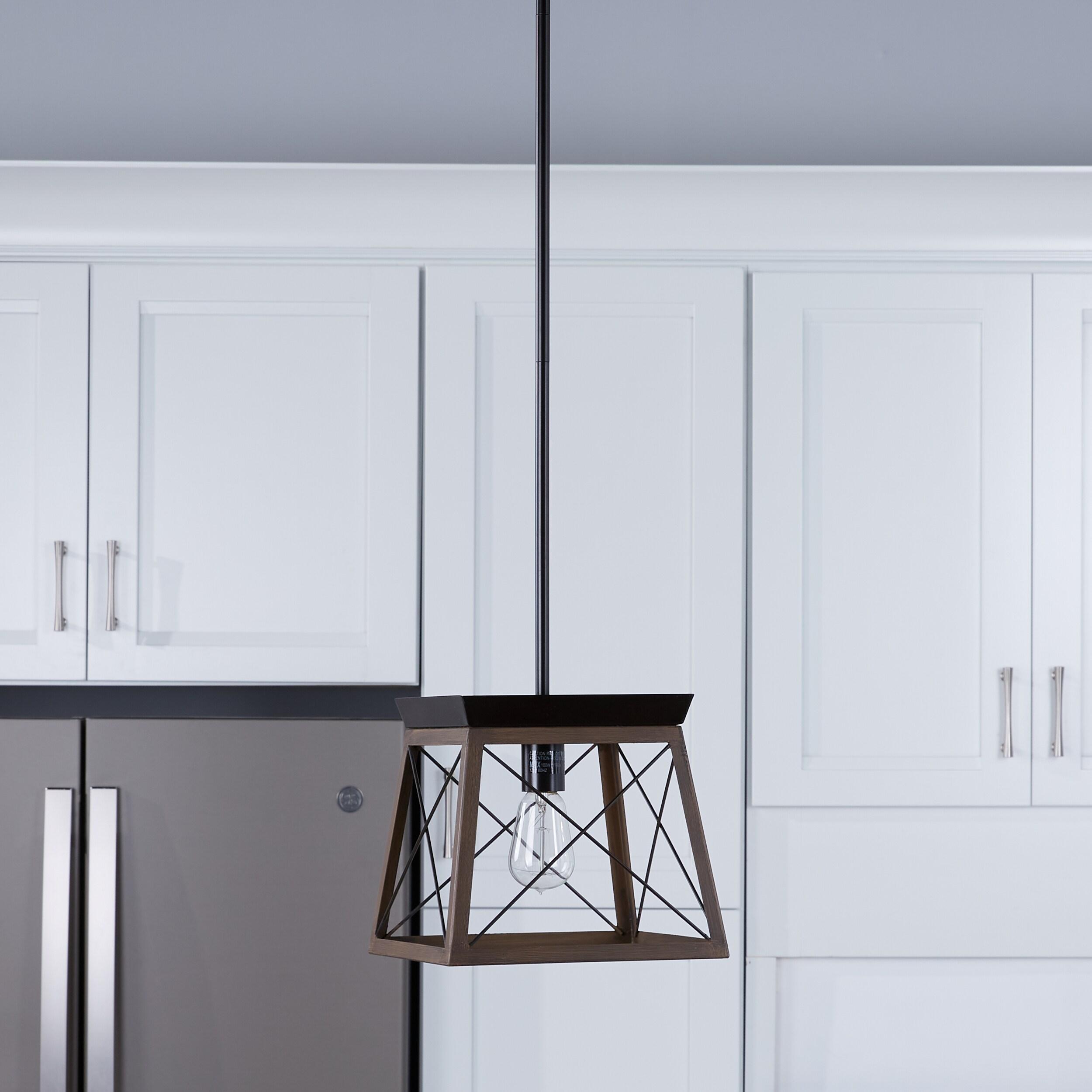 Progress Lighting Briarwood 1-Light Mini-Pendant, Antique Bronze, Steel, Faux-Painted Wood Enclosure