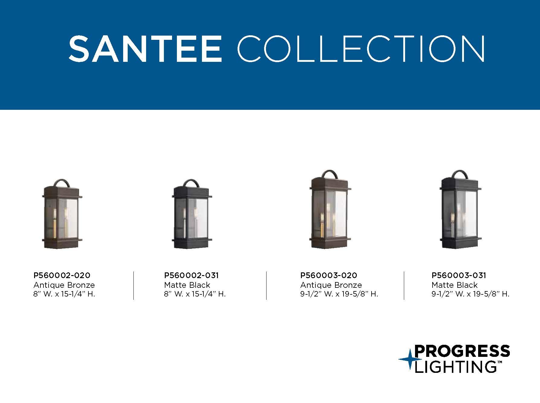 Progress Lighting Santee 3-Light Outdoor Wall Lantern in Black Steel with Beveled Glass Shade