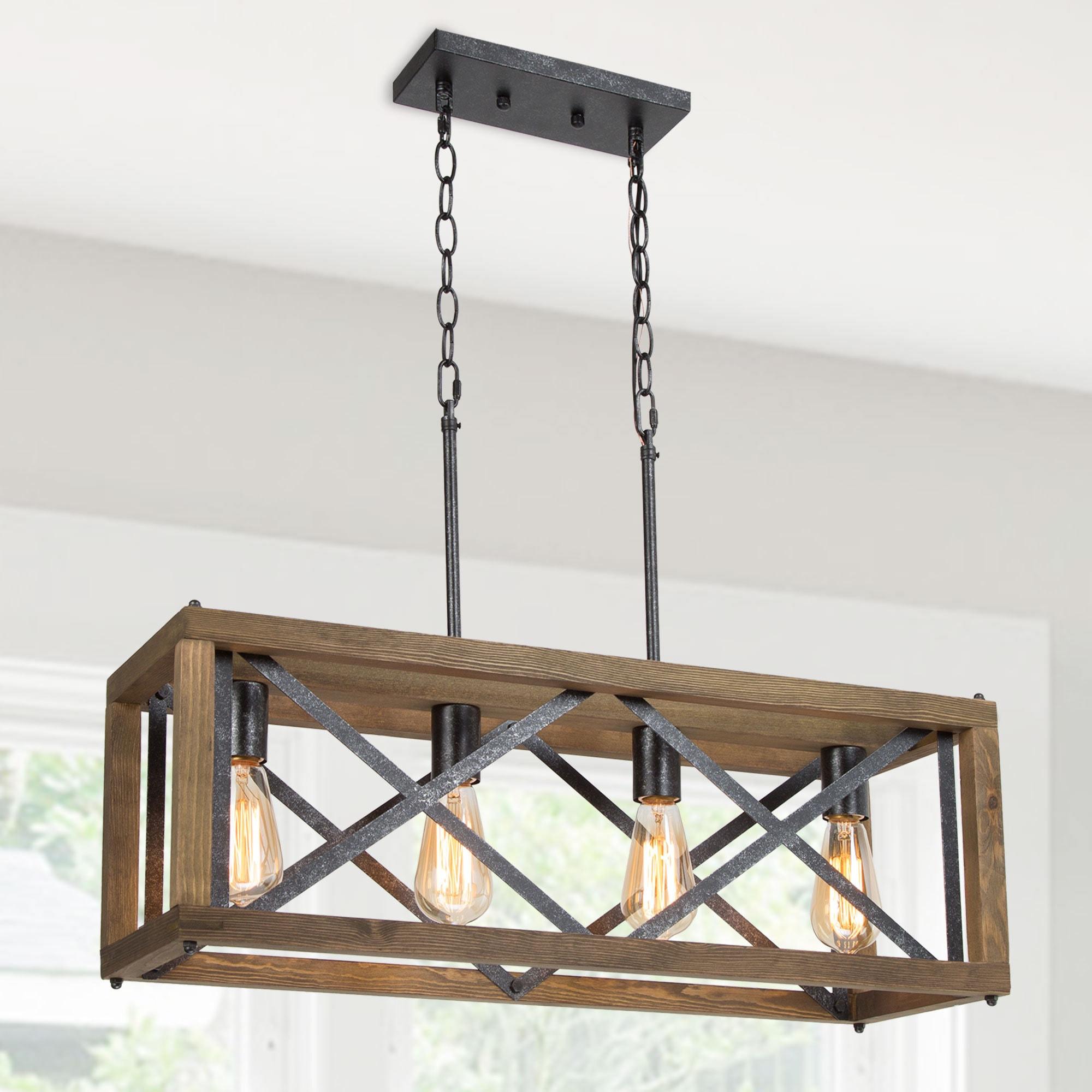 LNC Farmhouse Decor 4-Light Wood Chandelier Kitchen Island Light Fixtures, Large Modern Farmhouse Chandeliers Light for Dining Room, Kitchen Island, Bedroom