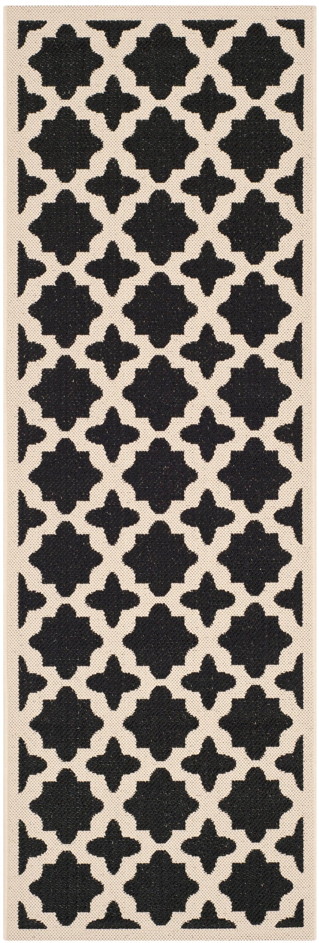 SAFAVIEH Courtyard Amanda Geometric Indoor/Outdoor Runner Rug, Black/Beige, 2'3" x 10'