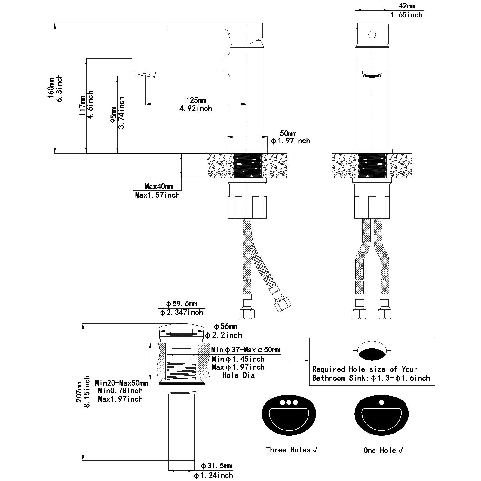 Single-Hole Single-handle Bathroom Faucet with Drain Assembly