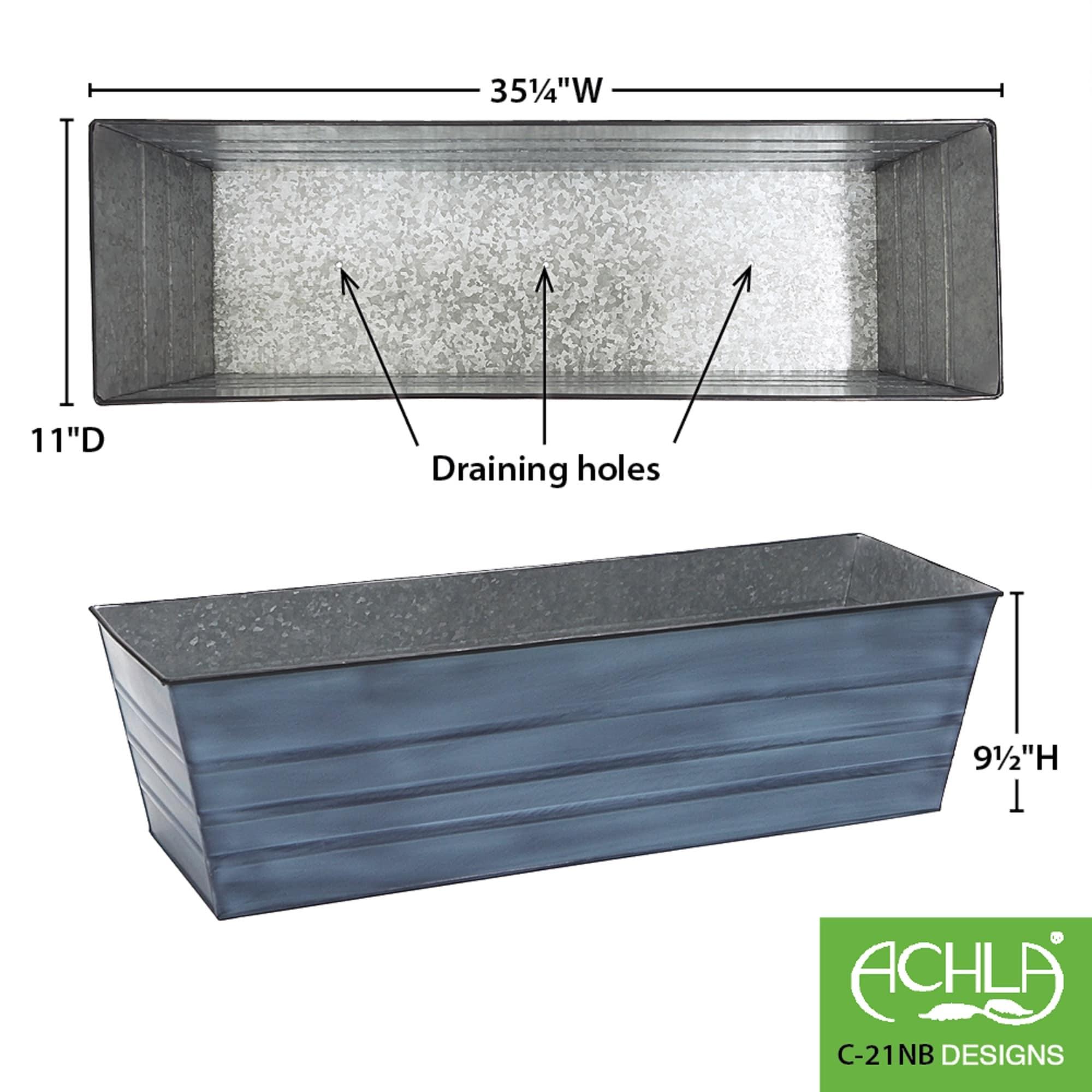 35.25" Large Galvanized Steel Flower Box Planter Nantucket Blue - ACHLA Designs: Wall-Mountable, Patina Finish, Rolled Edge