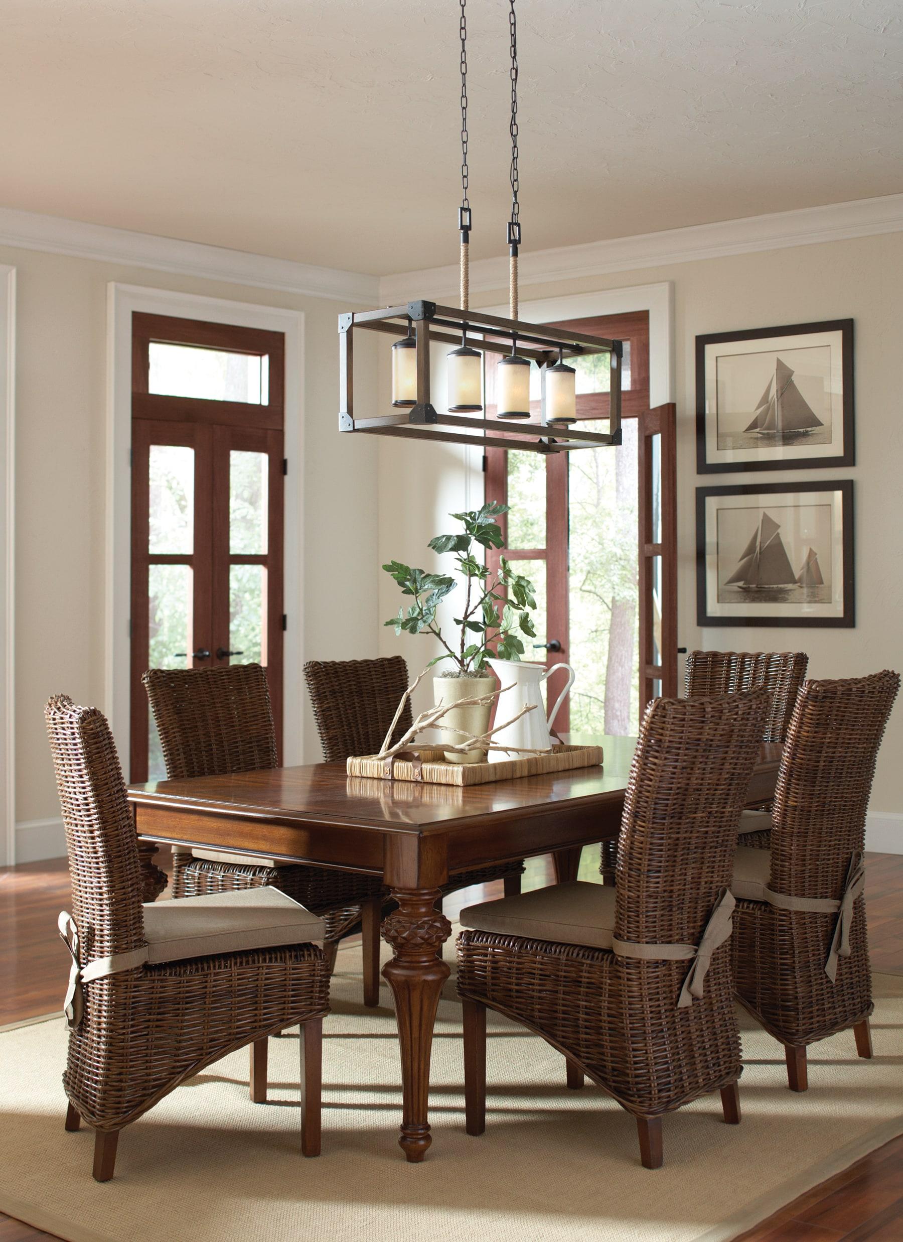 Stardust Finish Four-Light Island Pendant with Creme Parchment Glass
