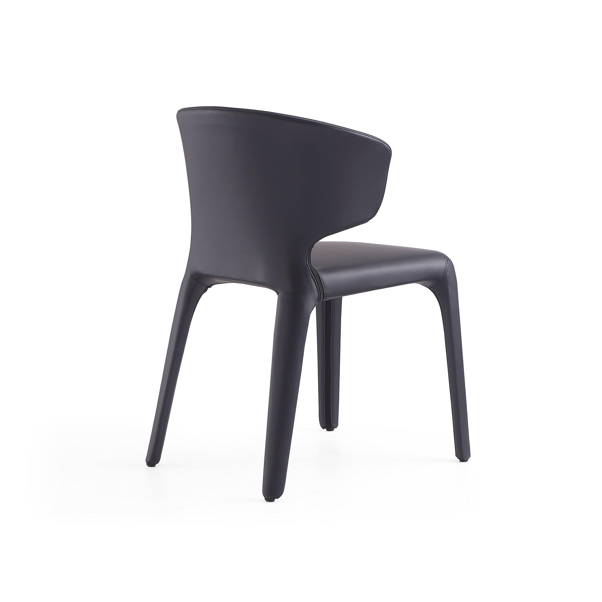 Set of 2 Conrad Faux Leather Dining Chairs Black - Manhattan Comfort: Mid-Century Modern, Metal Frame, Contoured Back
