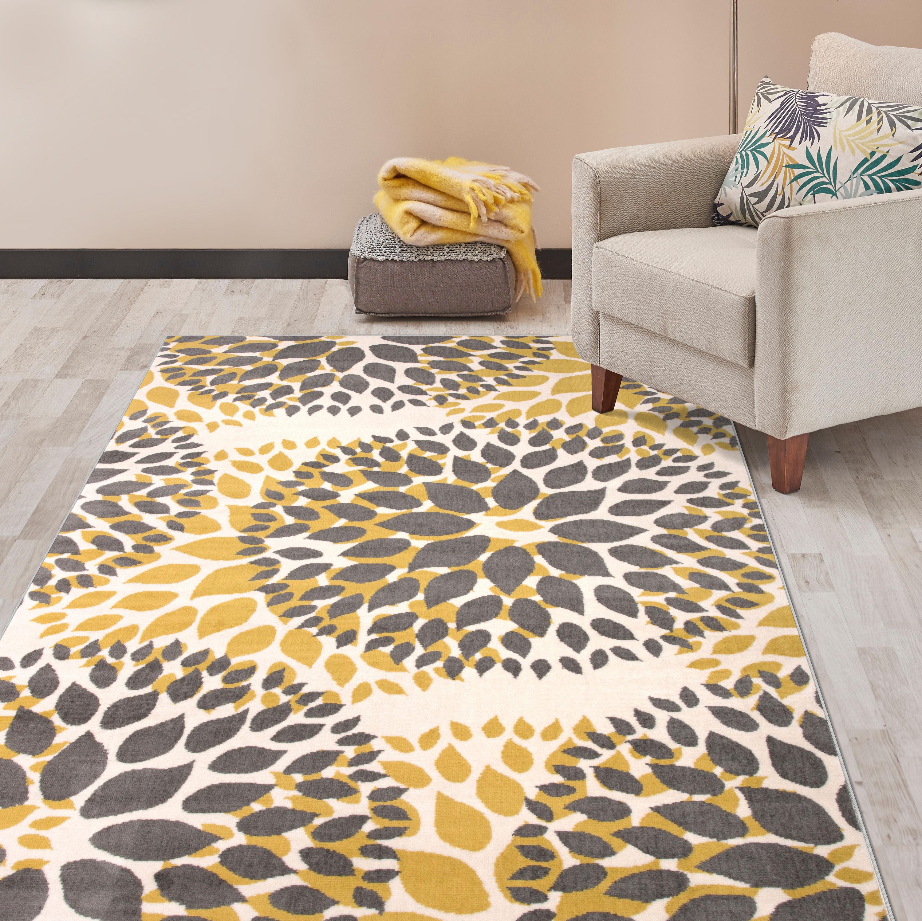 World Rug Gallery Modern Floral Circles Yellow 7'6" x 9'5" Area Rug