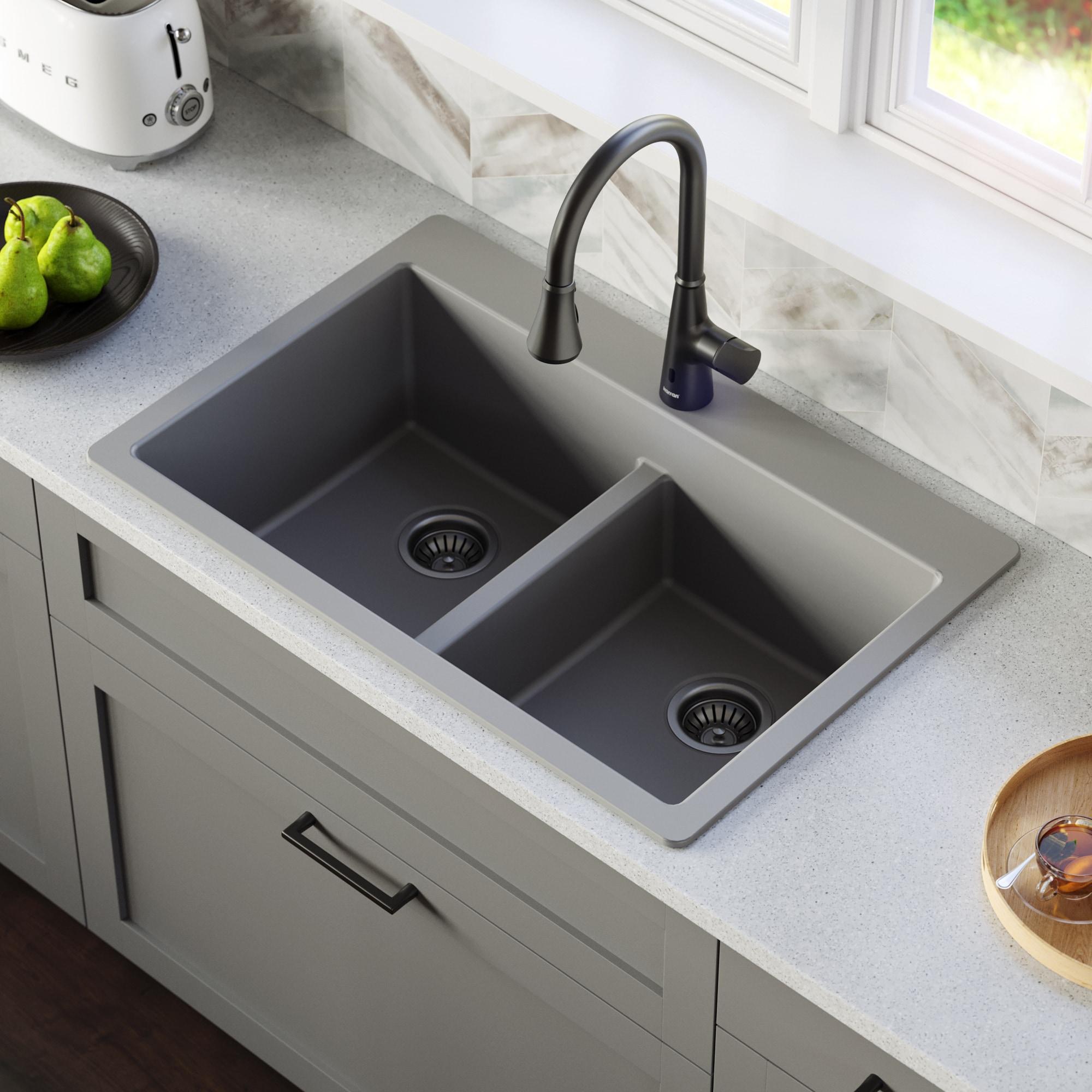 Karran Quartz 33'' X 22'' 50/50 Double Bowl Composite Drop-in Kitchen Sink