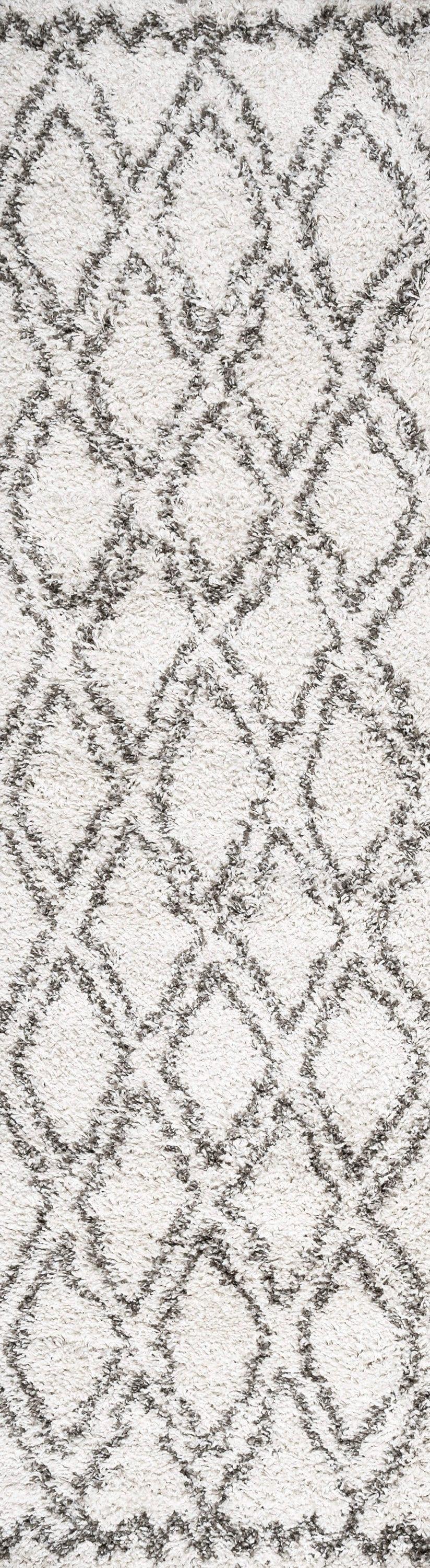 2'x8' Soller Diamond Trellis Shag Runner Rug, Beige - JONATHAN Y