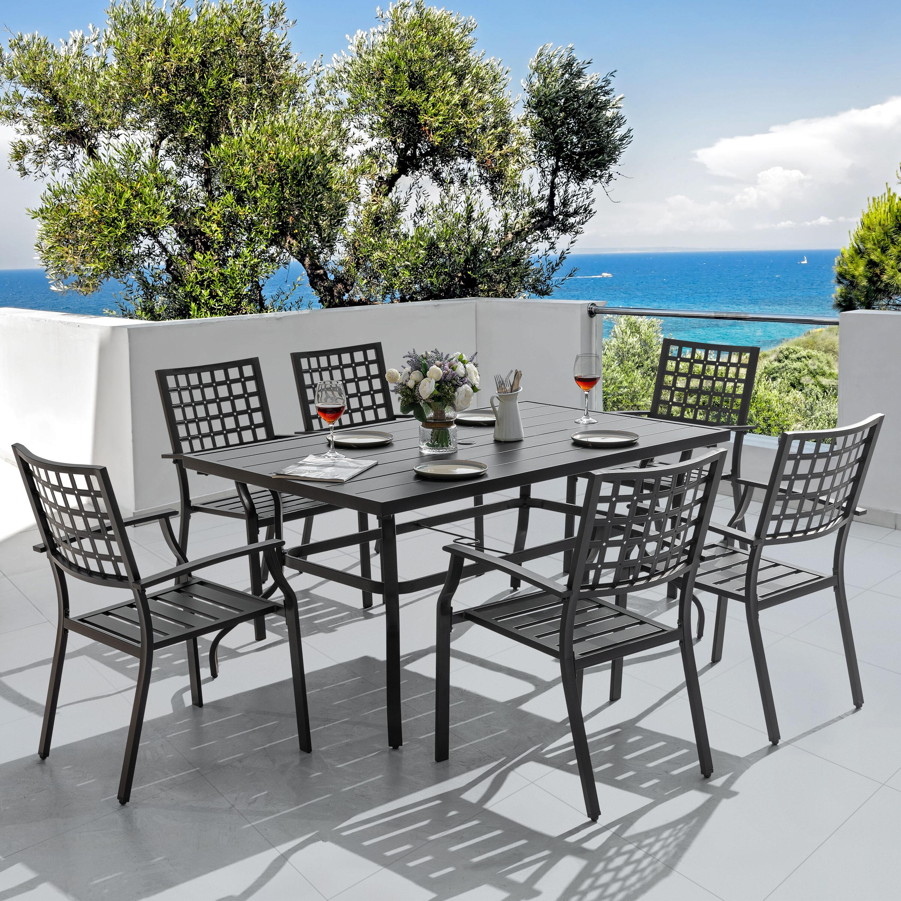 Nuu Garden Outdoor 7-Piece Iron Dining Set with 1.77'' Umbrella Hole