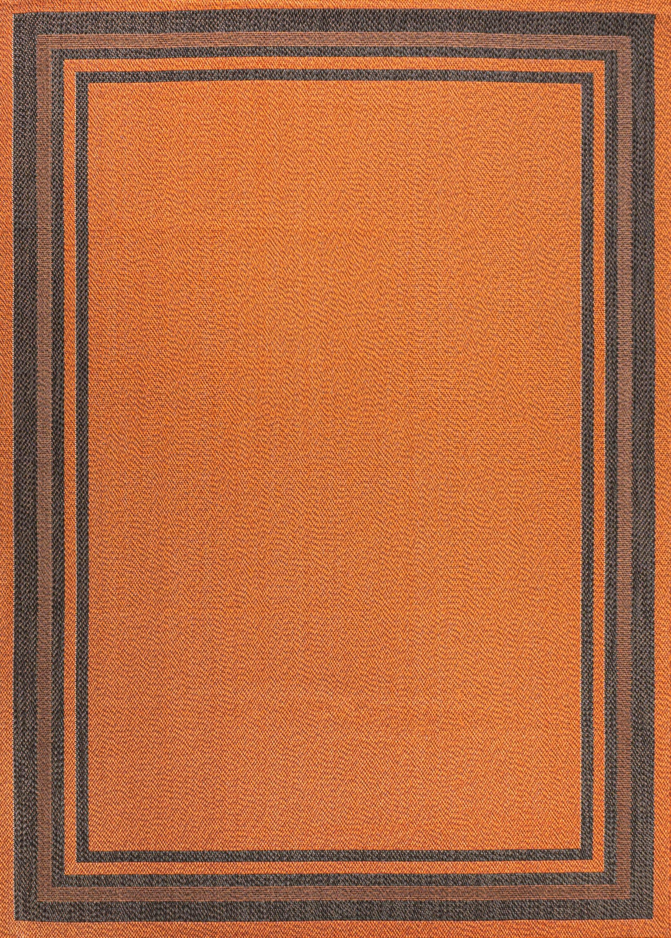 3' x 5' James Modern Border Stripe Indoor/Outdoor Area Rug, Orange/Dark Gray - JONATHAN Y