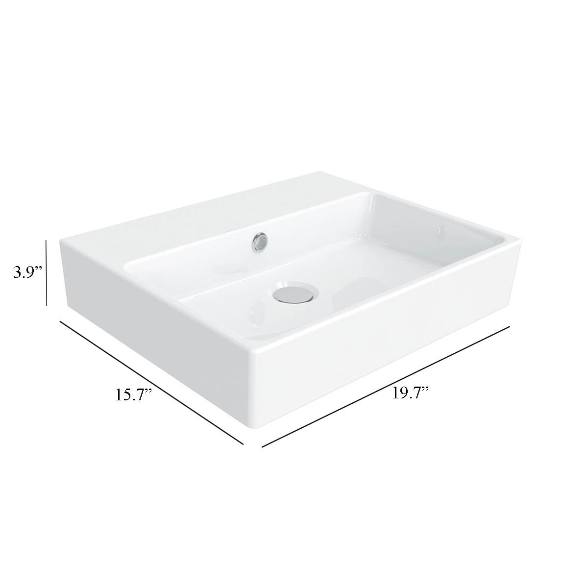 WS Bath Collections Simple 15.7'' White Ceramic Rectangular Bathroom Sink with Overflow