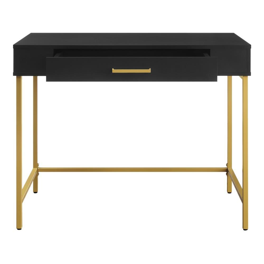 OS Home and Office Furniture 36" Contemporary Wood Writing Desk in Black/Gold