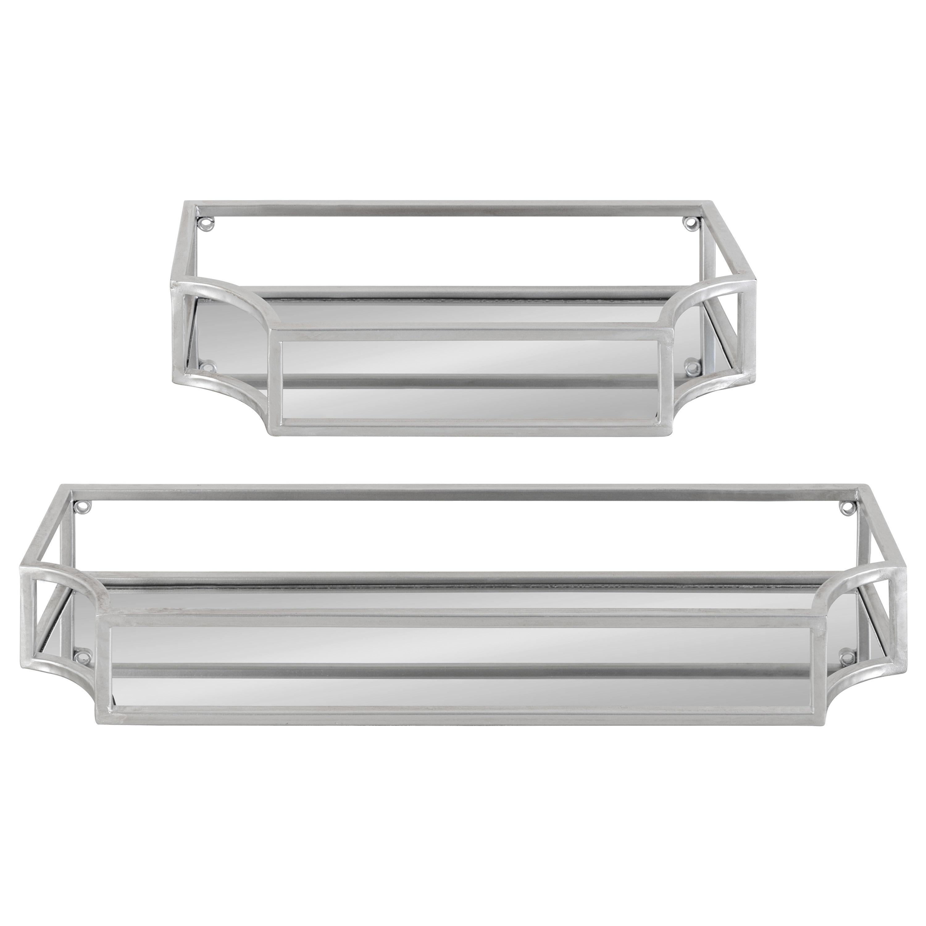 Kate & Laurel All Things Decor 2pc Ciel Metal Wall Shelf Set Silver - Geometric Design, Glass Surface, No Assembly Required