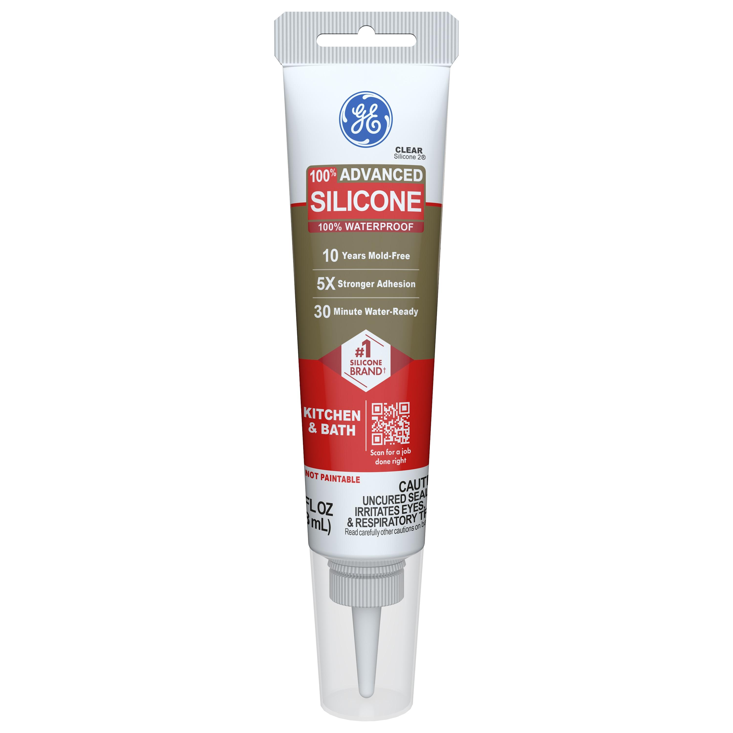 GE Advanced Silicone Kitchen & Bath Sealant, Pack of 1, Clear 2.8 fl oz Tube