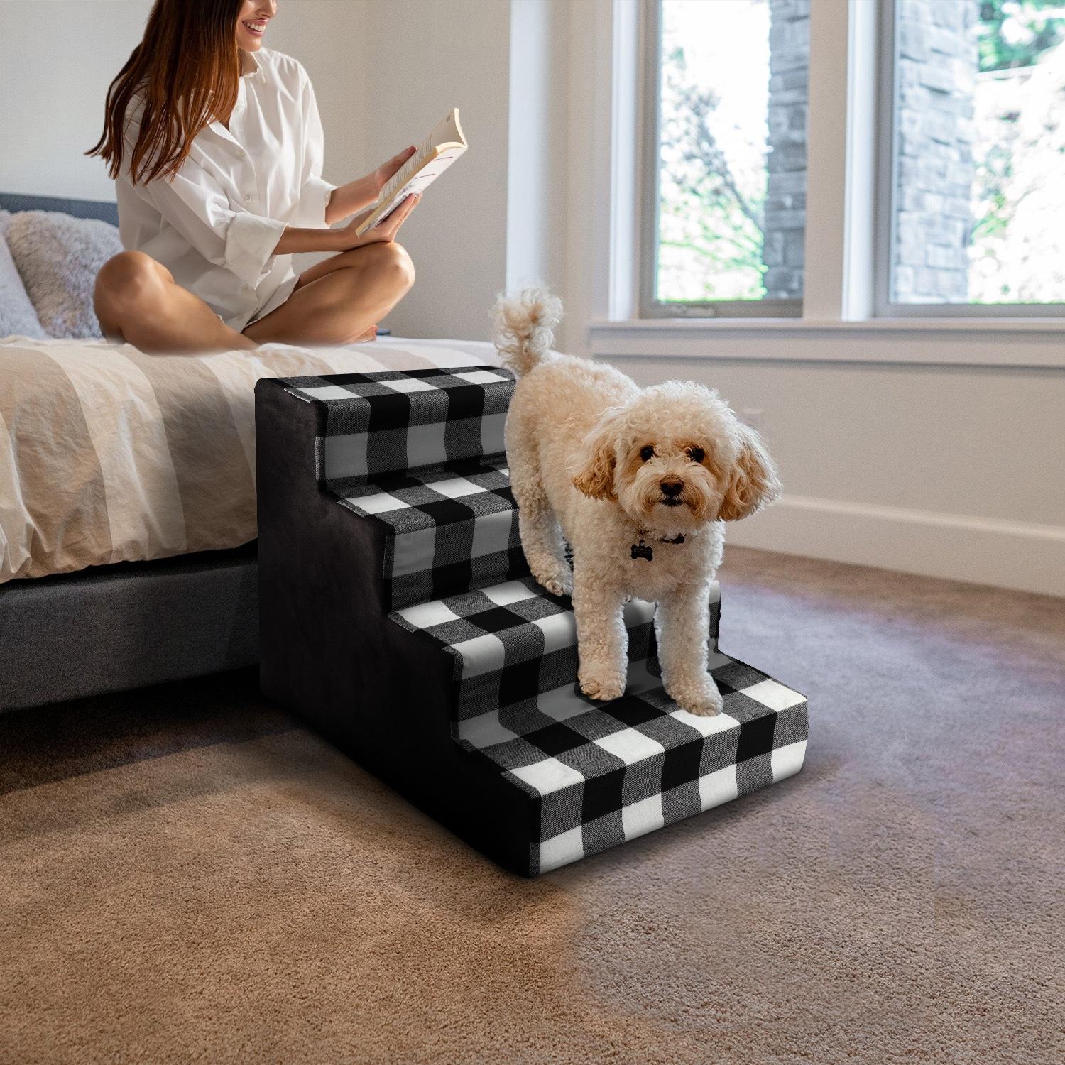 High Density Plaid Foam 4 Steps Pet Dog Stairs