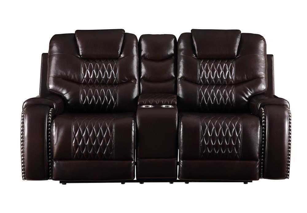 78" Braylon Active Sitting Chair Brown PU - Acme Furniture: Loveseat with Console & Cup Holders