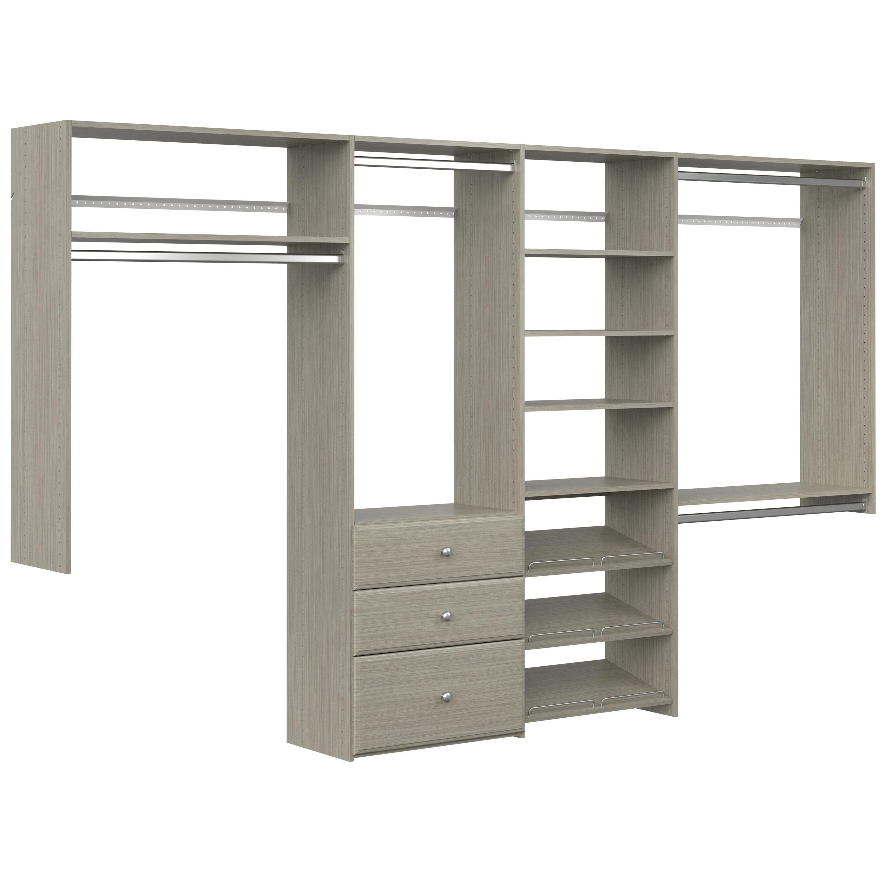 Weathered Gray Dual Tower Closet Organizer with Drawers