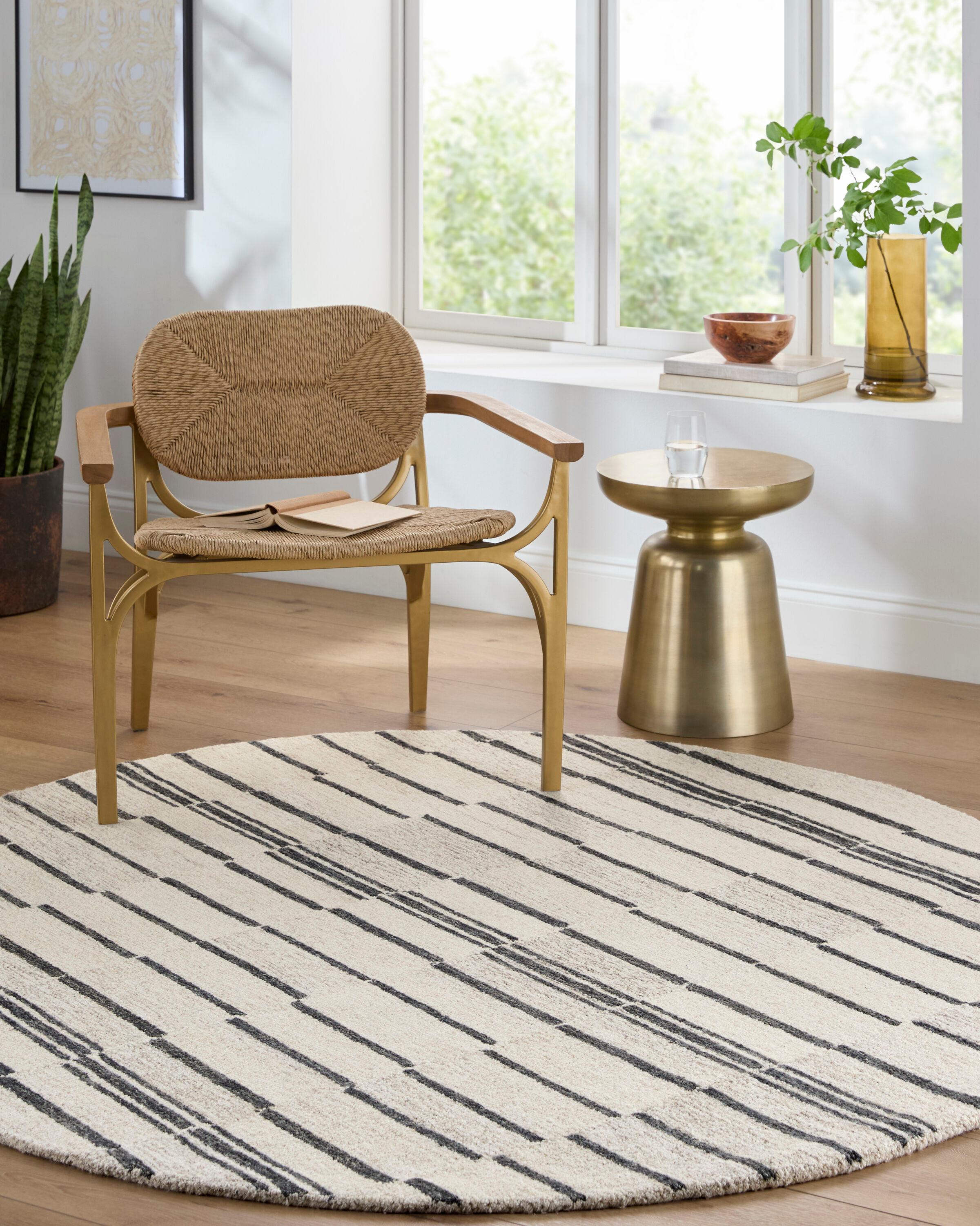 Uptown Striped Handmade Tufted Wool Cream/Black Area Rug