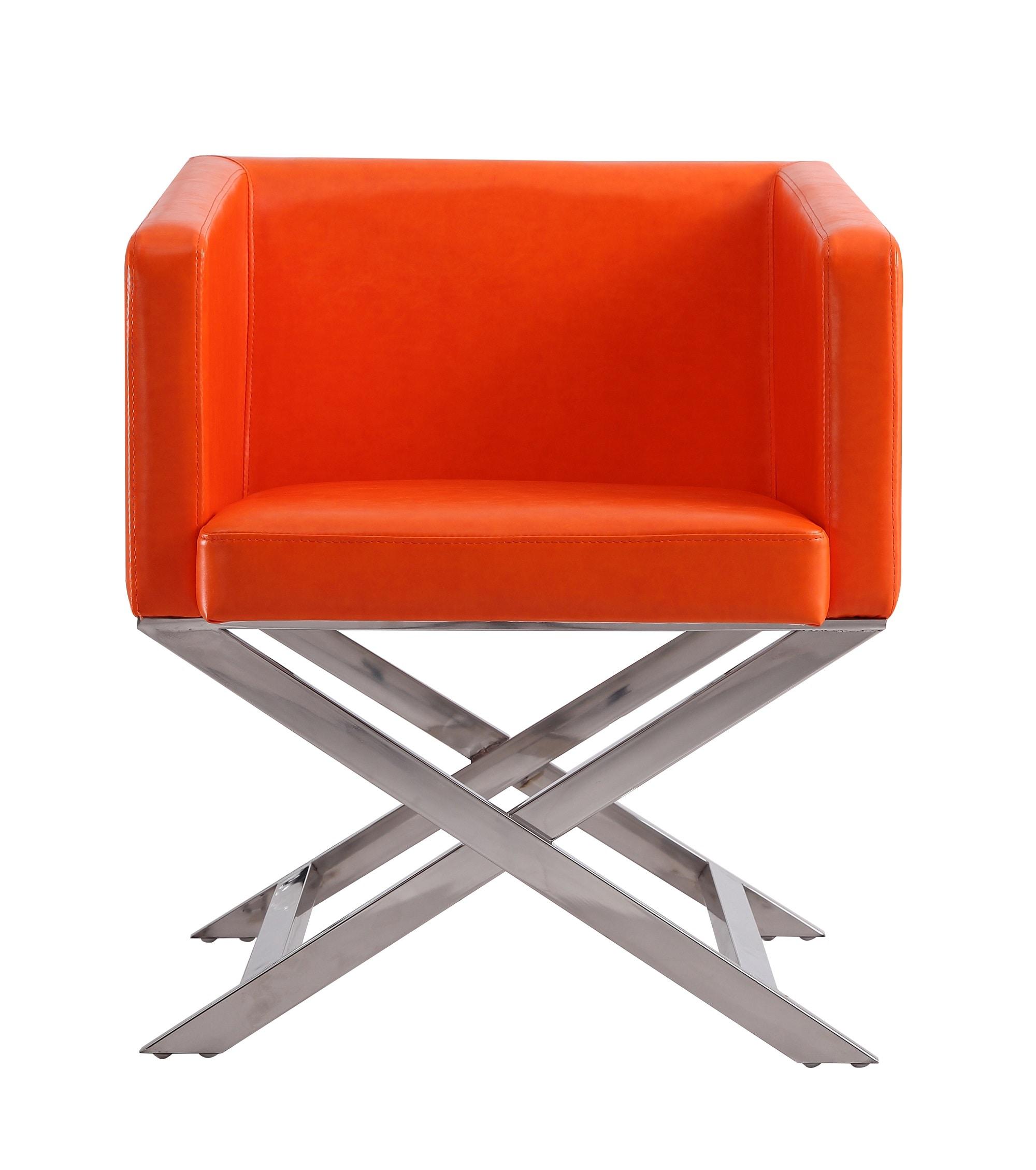 Set of 2 Hollywood Faux Leather Lounge Accent Chairs Orange - Manhattan Comfort: Chrome-Finished Metal, No Assembly Required