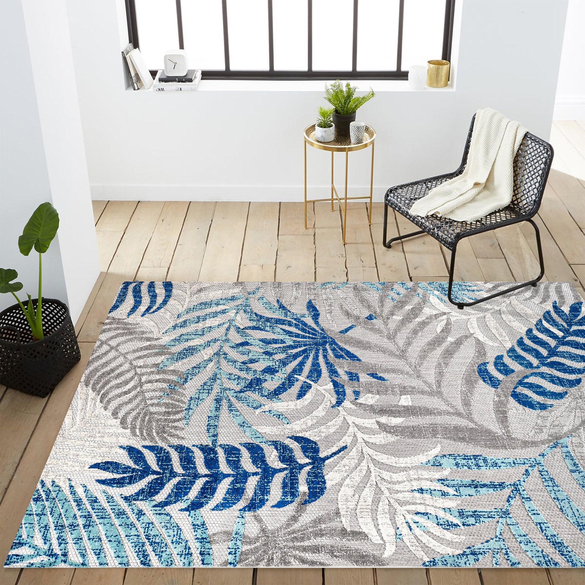 JONATHAN Y Tropics Palm Leaves Indoor/Outdoor Gray/Blue 5 ft. x 8 ft. Area Rug