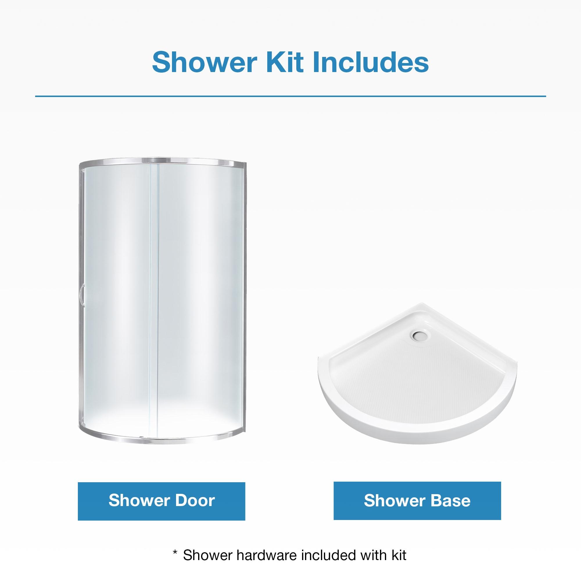 OVE Decors Breeze 35 in. Framed Round Shower Kit w/ Frosted Glass, Base in Chrome Finish