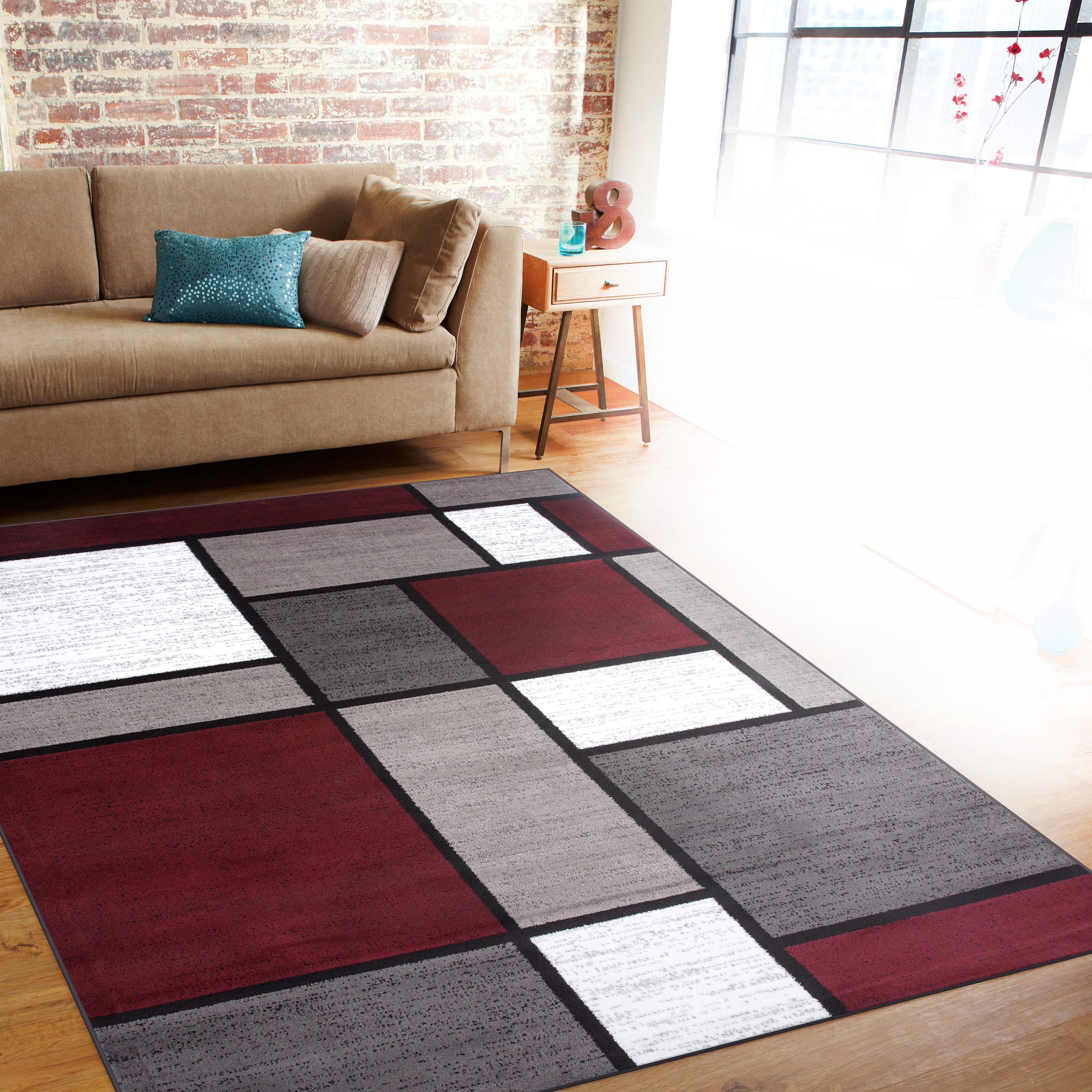 World Rug Gallery Contemporary Modern Boxed Color Block Red 7'10"x10'2" Area Rug