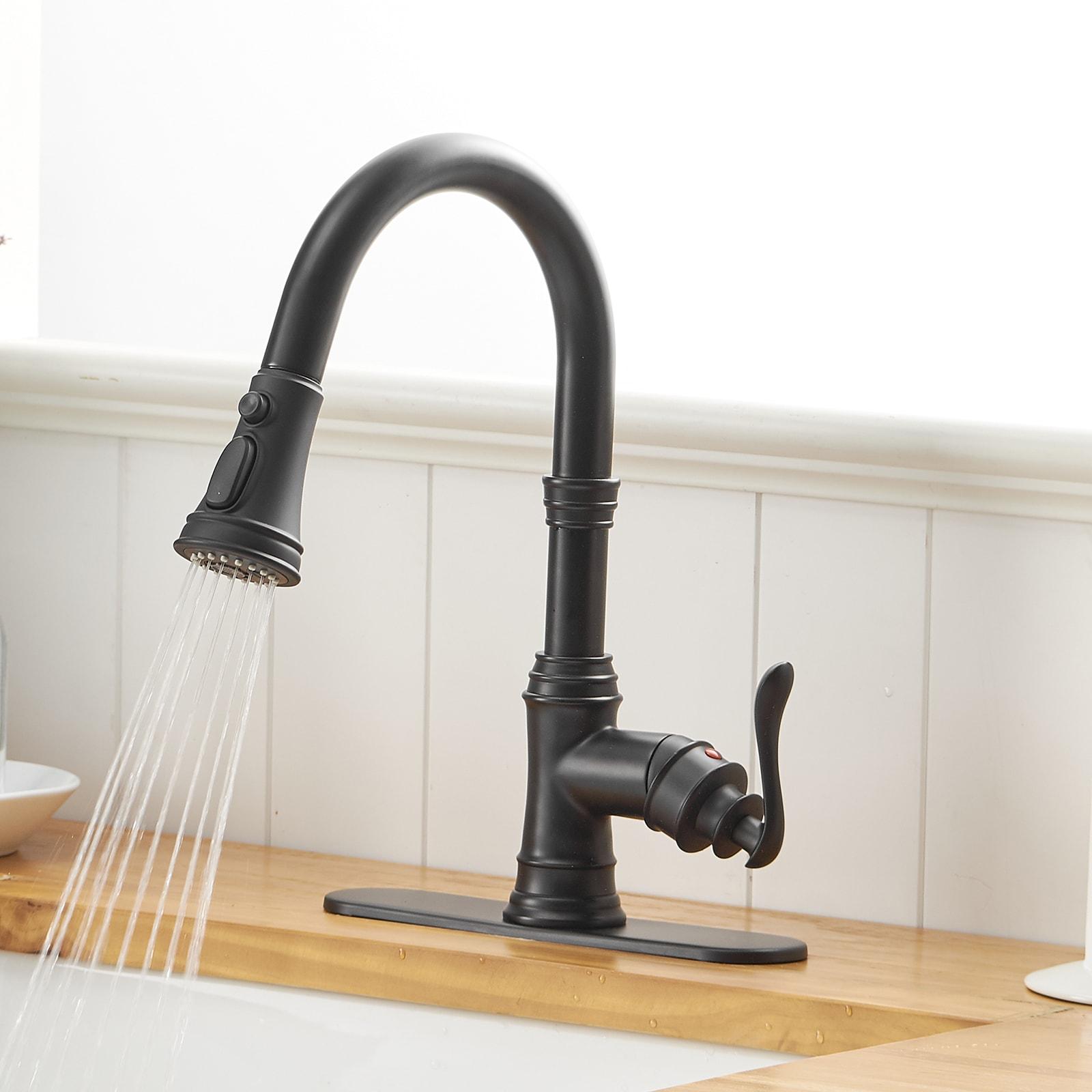 BWE Single-Handle Pull-Down Sprayer 3 Spray High Arc Kitchen Faucet With Deck Plate