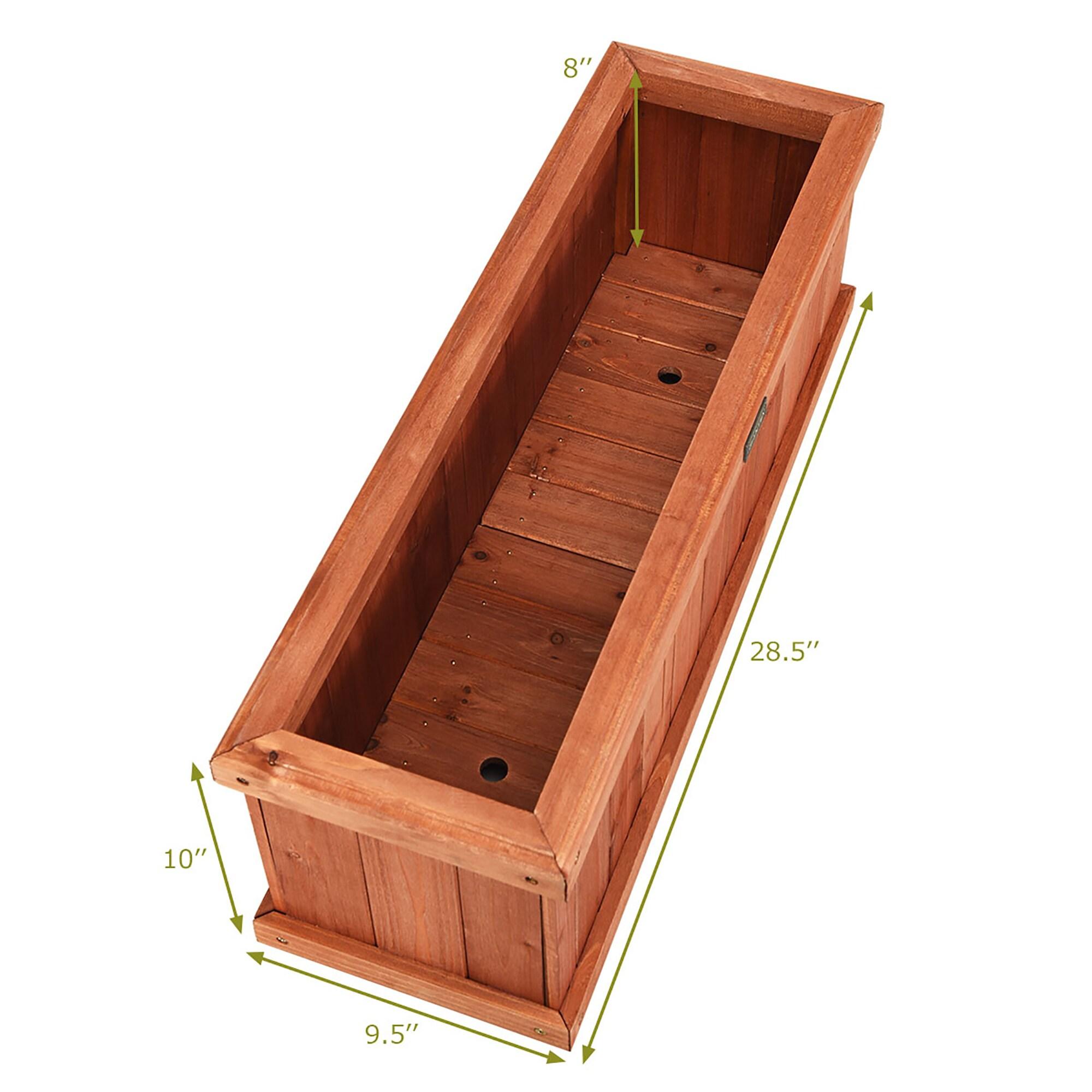 28 Inch Brown Fir Wood Rectangular Outdoor Planter Box