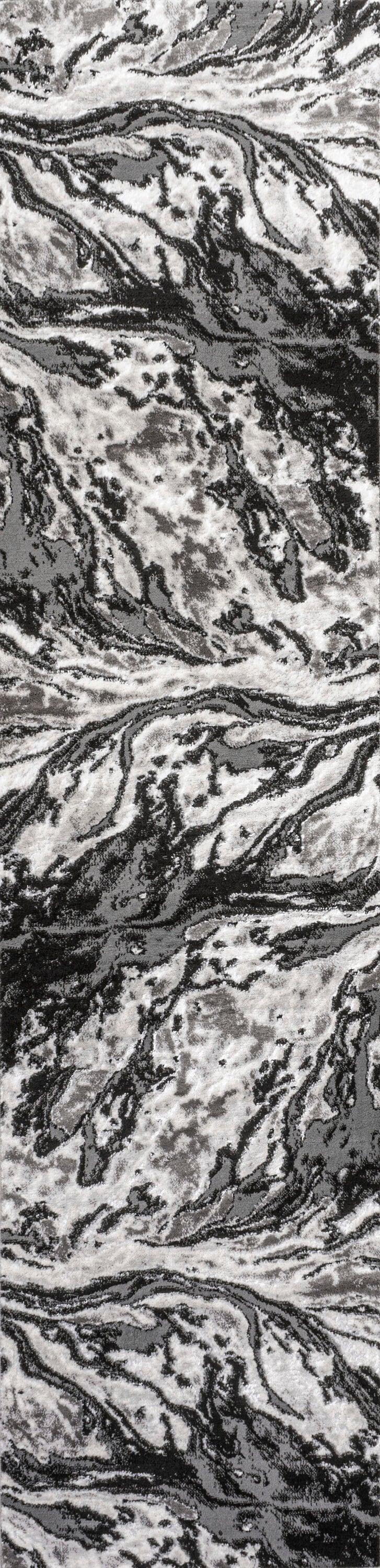 2'x8' Swirl Marbled Abstract, Black/Ivory - JONATHAN Y