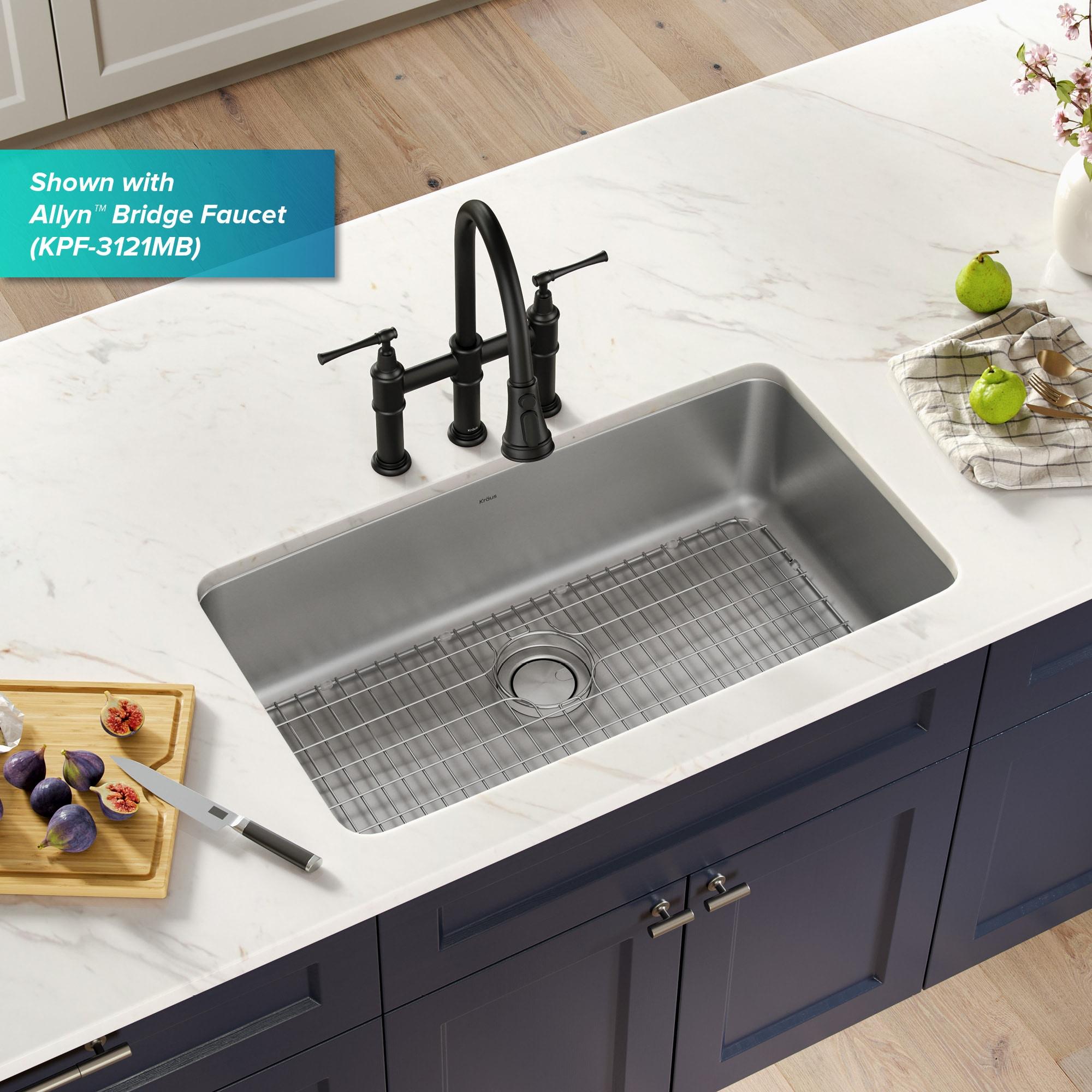 Dex™️ Series KRAUS 33" L Undermount 16 Gauge Stainless Steel Single Bowl Kitchen Sink