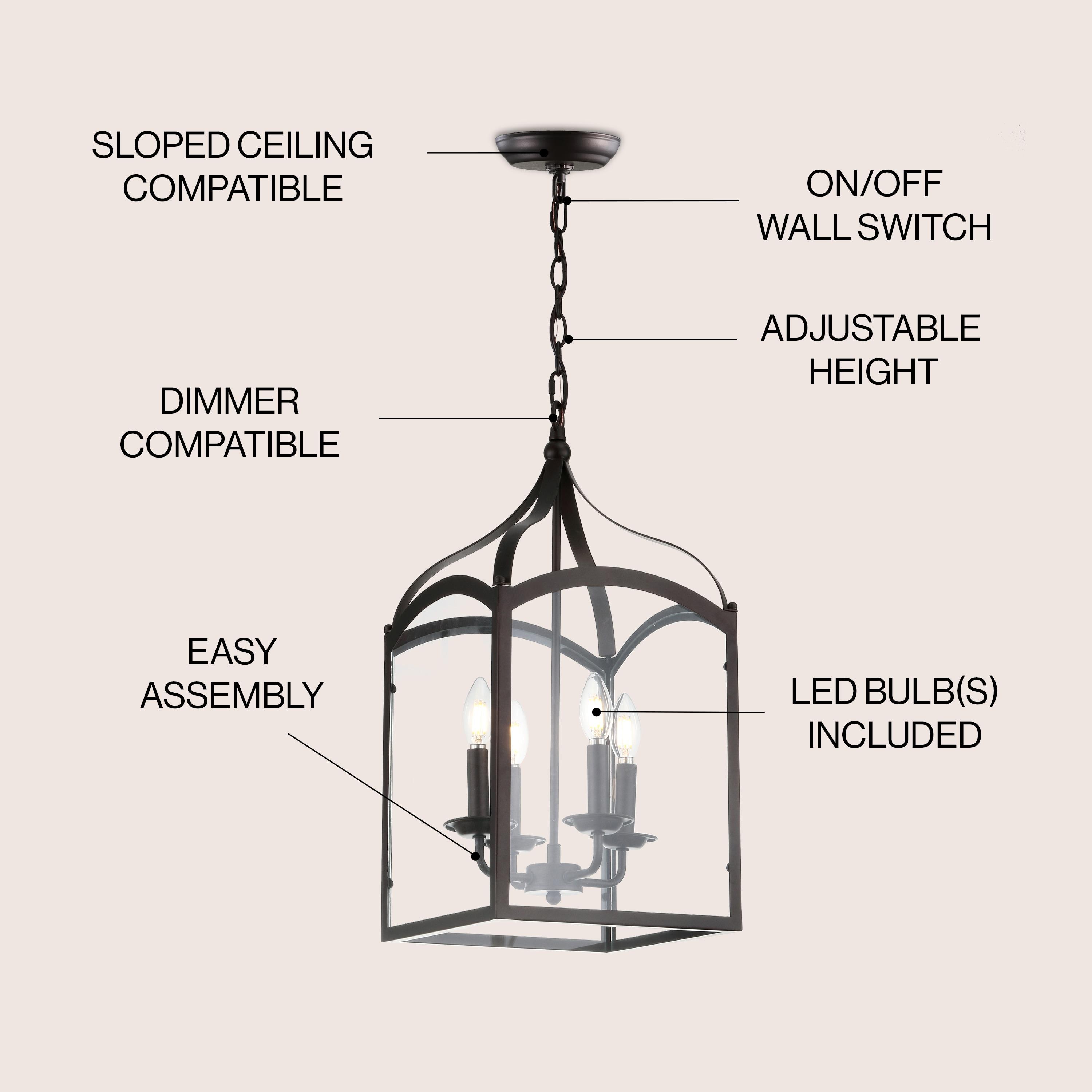 JONATHAN Y Ruth 11" 4-light Traditional Classic Lantern Metal/Glass LED Pendant, Oil Rubbed Bronze
