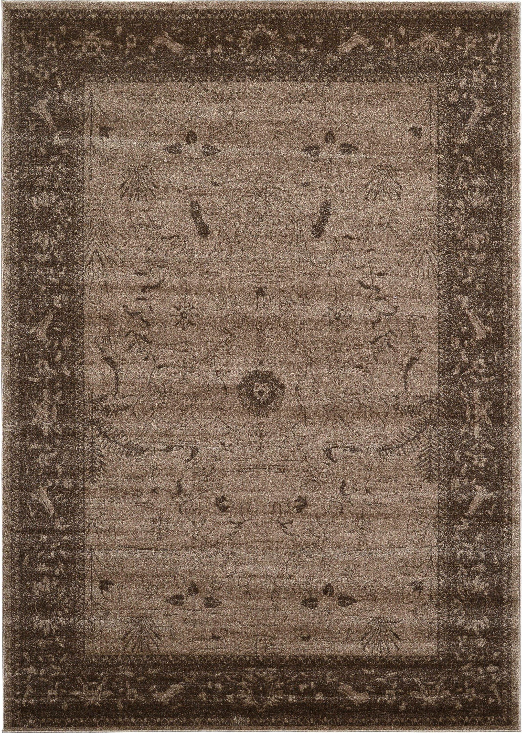 Unique Loom Floral La Jolla 7 x 10 (ft) Loomed Polypropylene Light Brown/Dark Brown Rectangular Indoor Floral/Botanical Area rug