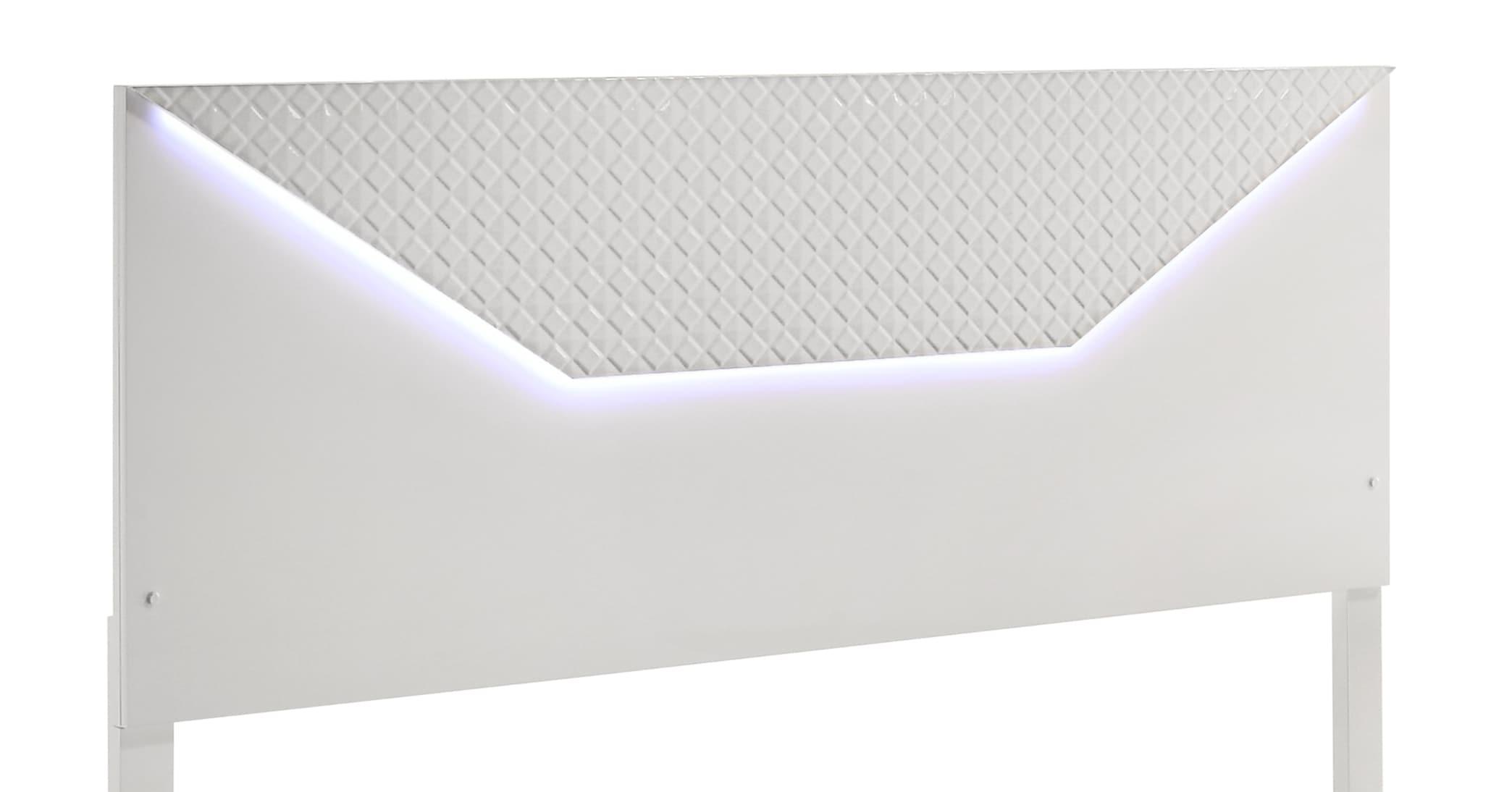 Blanca Modern Style Queen Bed Made With LED  Headboard & Wood in White Color