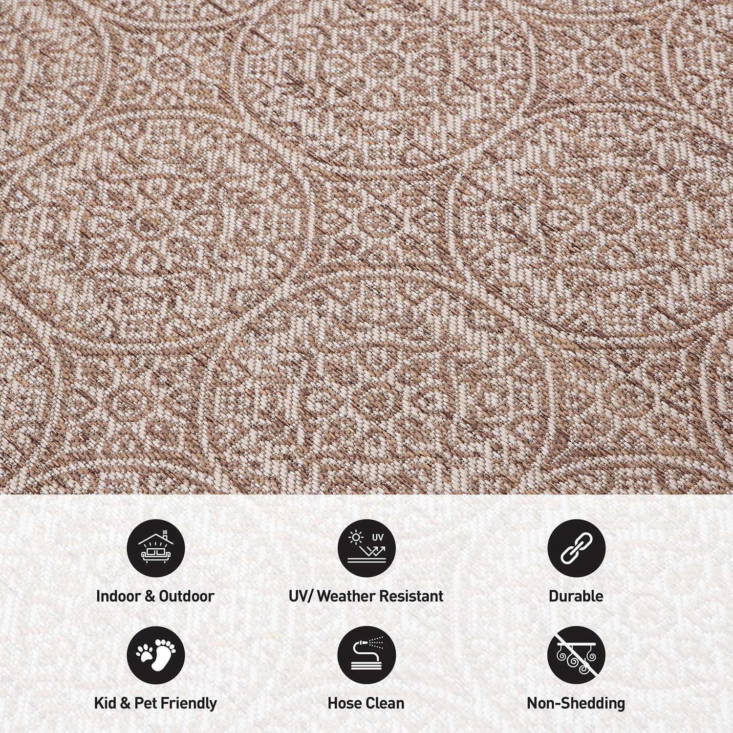 World Rug Gallery Transitional Floral Circles Textured Flat Weave Indoor/Outdoor Area Rug - BROWN 7'10"X10'