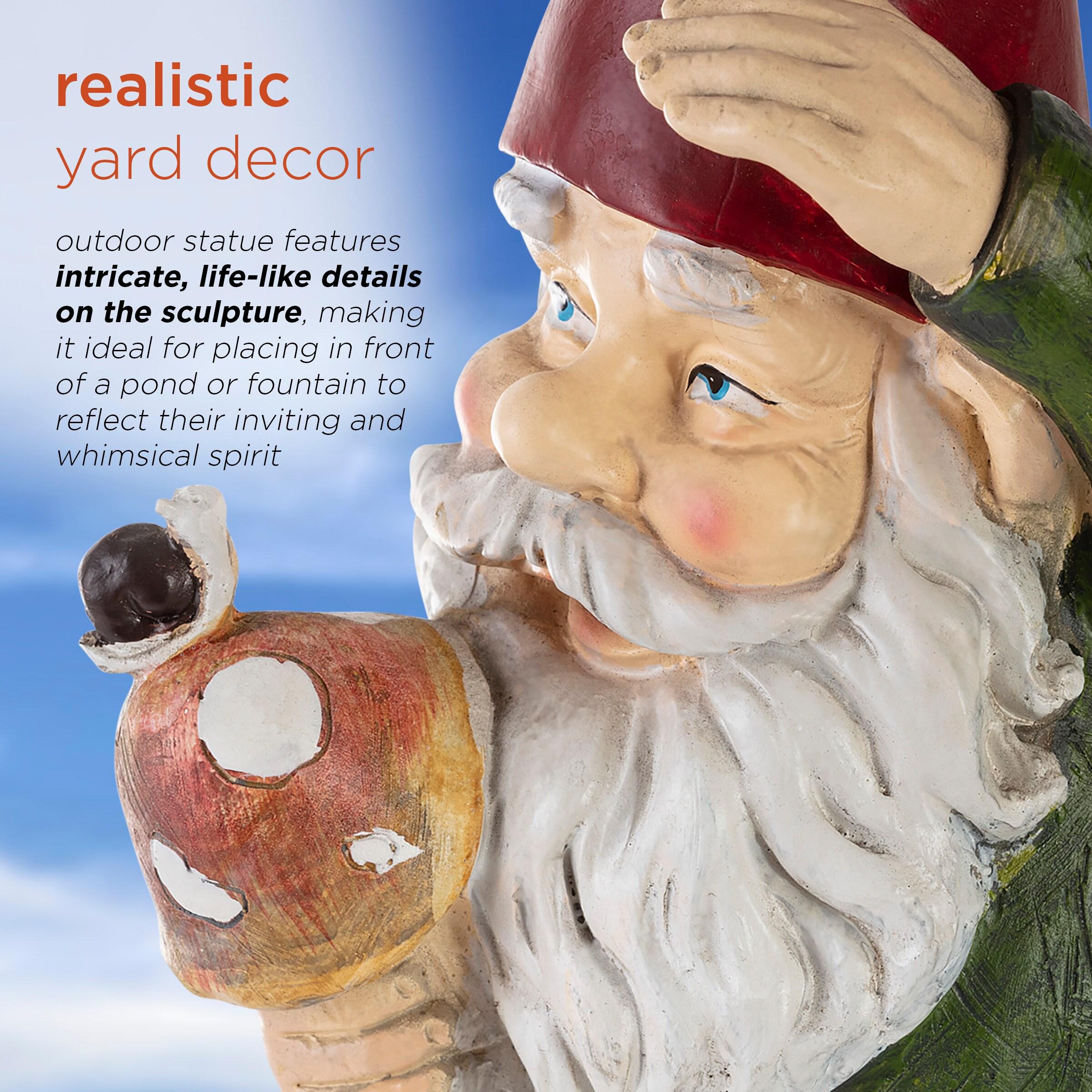 Whimsical 12" Multicolor Gnome Holding Mushroom Lawn Decoration