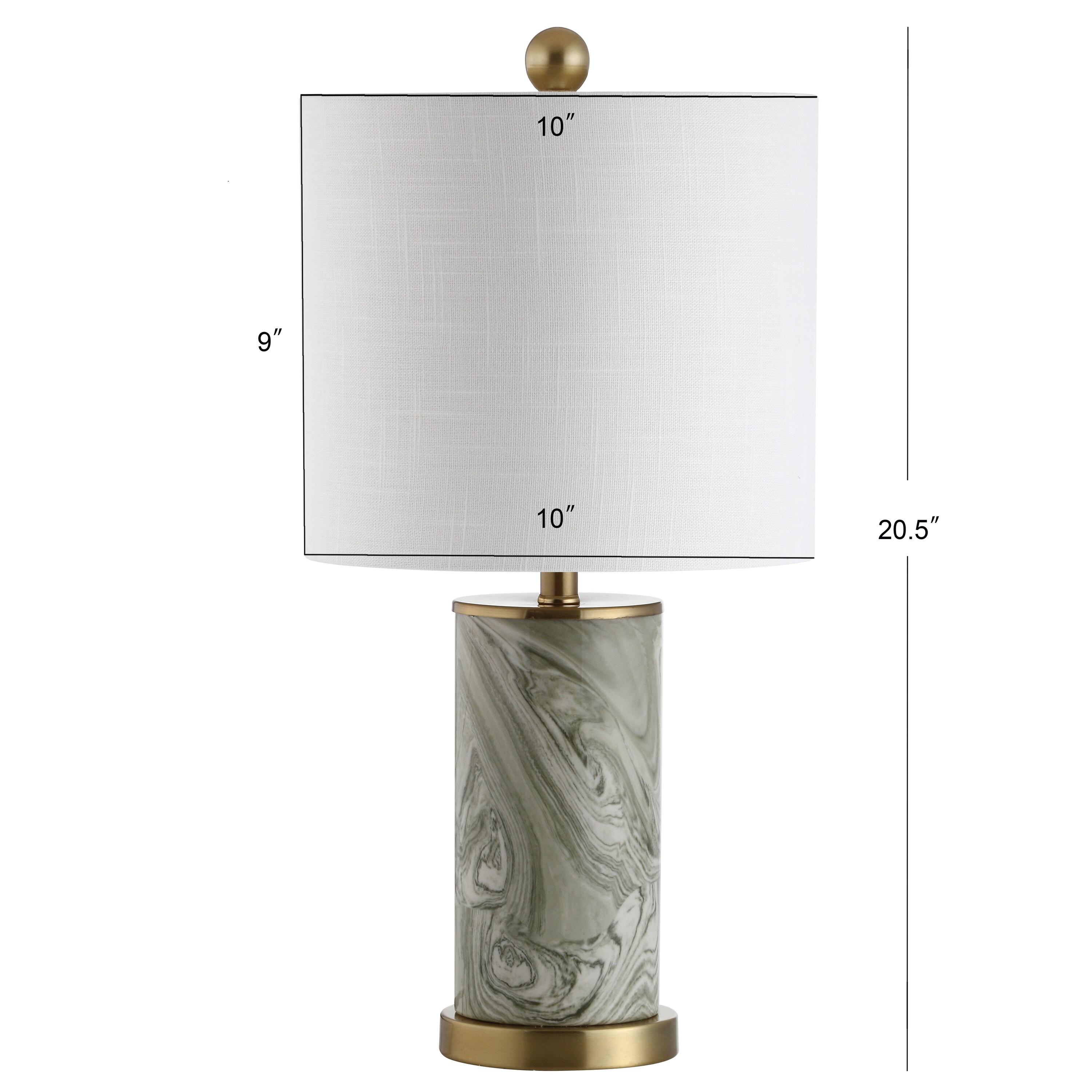 Green and White Marbled Ceramic Table Lamp with Brass Base