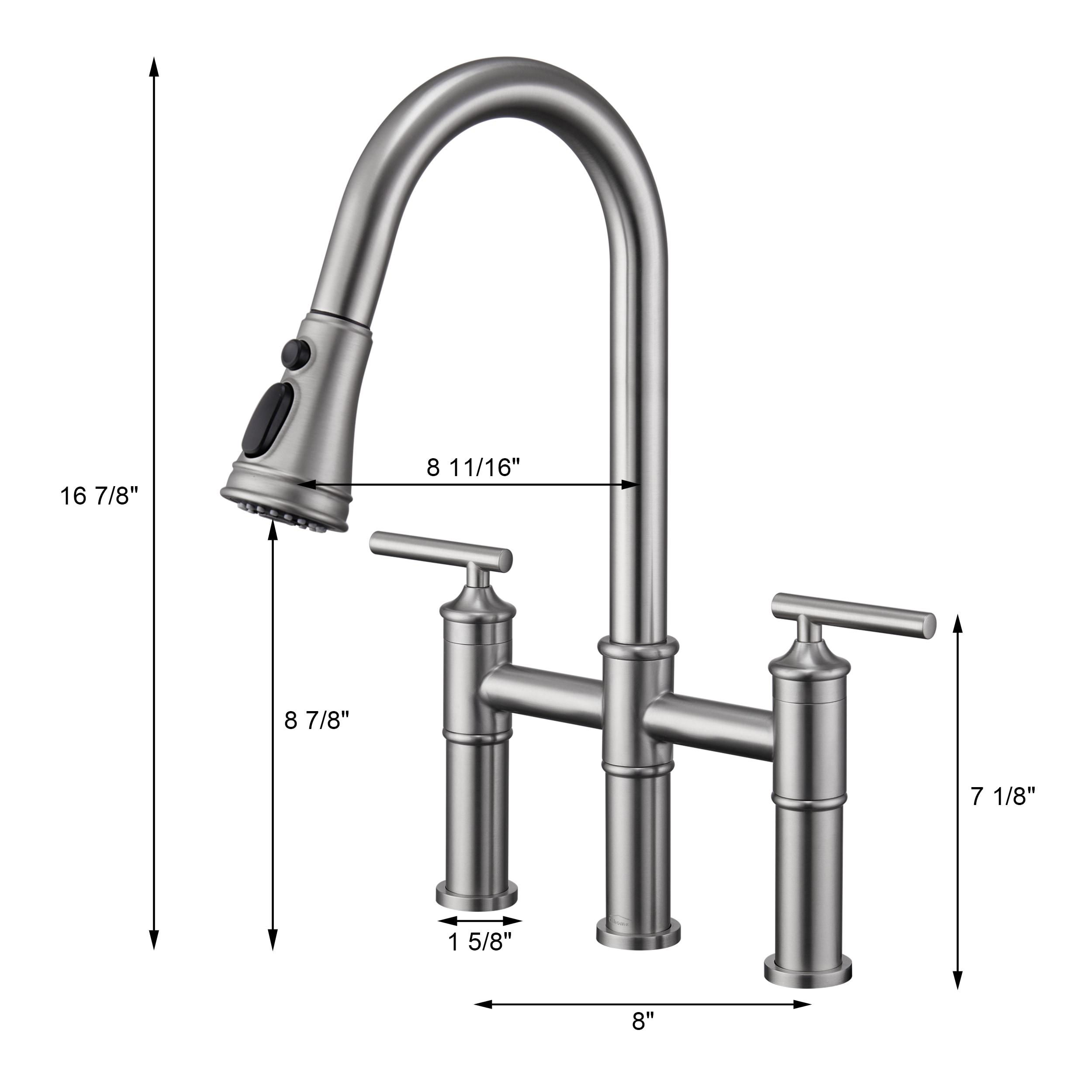 CASAINC Sleek 2-Handle Bridge Kitchen Faucet with Three Function Pull-Down Sprayhead 1.8 GPM KCLT0001-BN