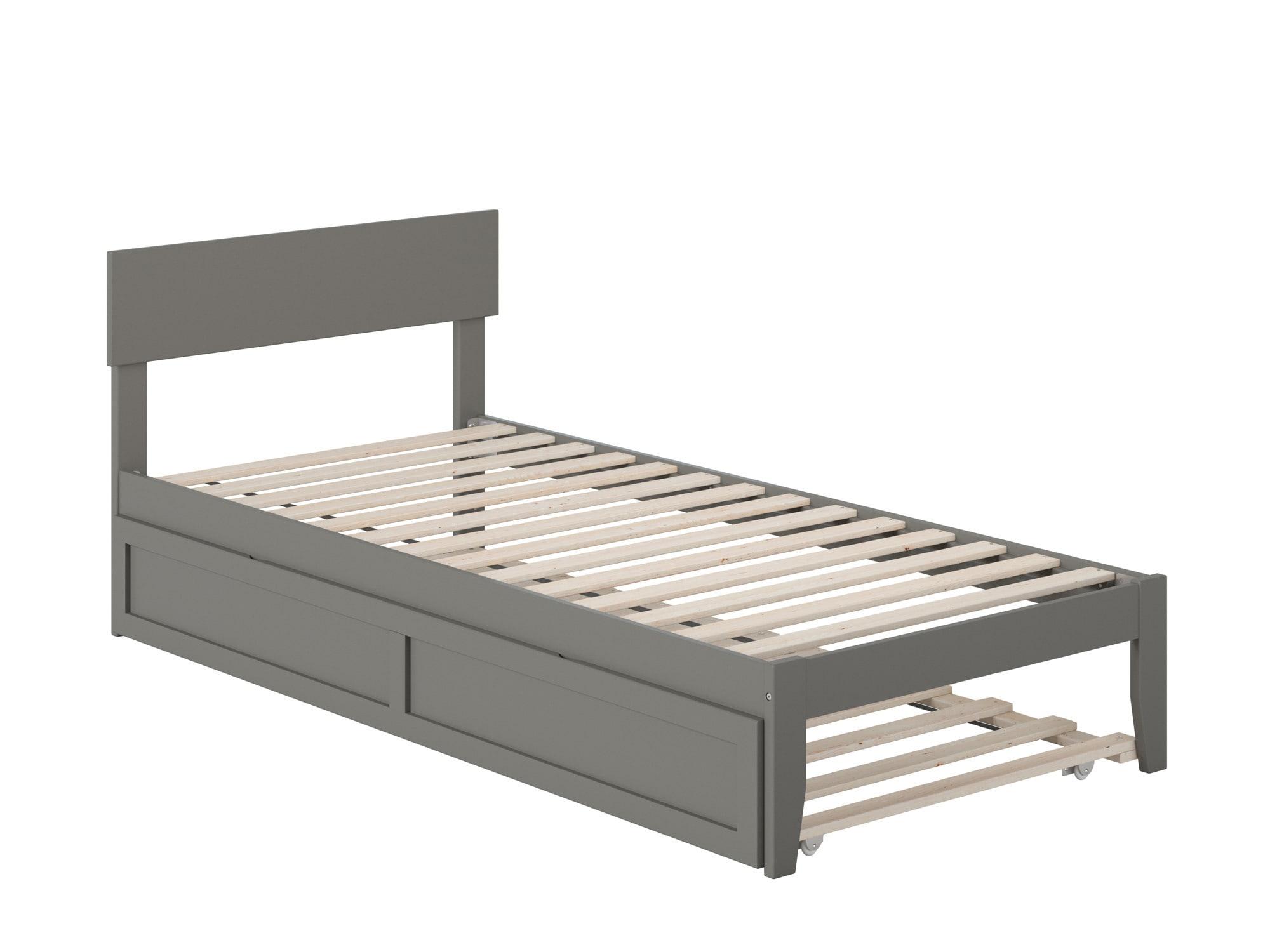 Grey Twin XL Platform Bed with Trundle and Wood Slats