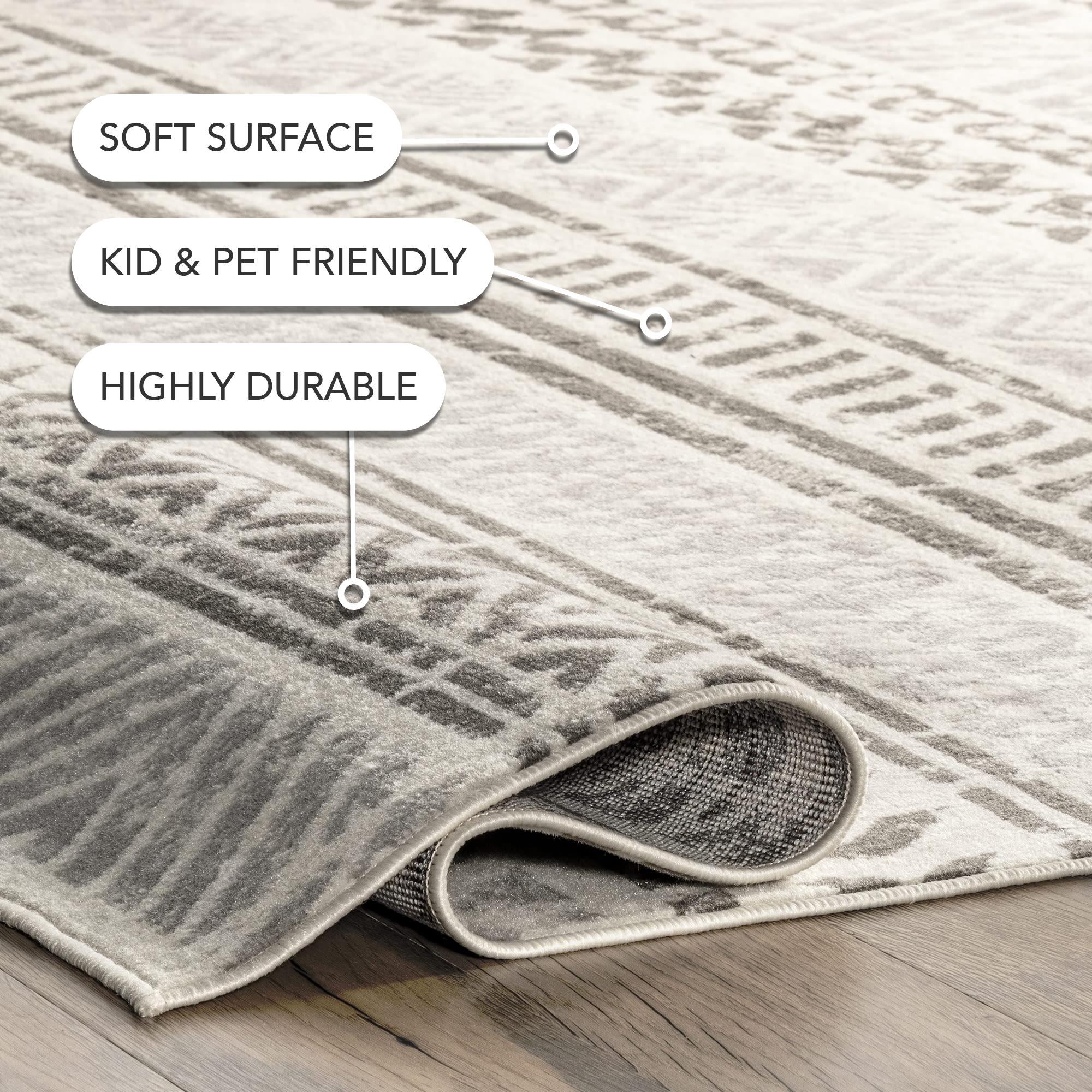 Nuloom Chloe Geometric 5x8 Indoor Area Rug for Living Room Bedroom Dining Room Kitchen, Light Grey/Ivory