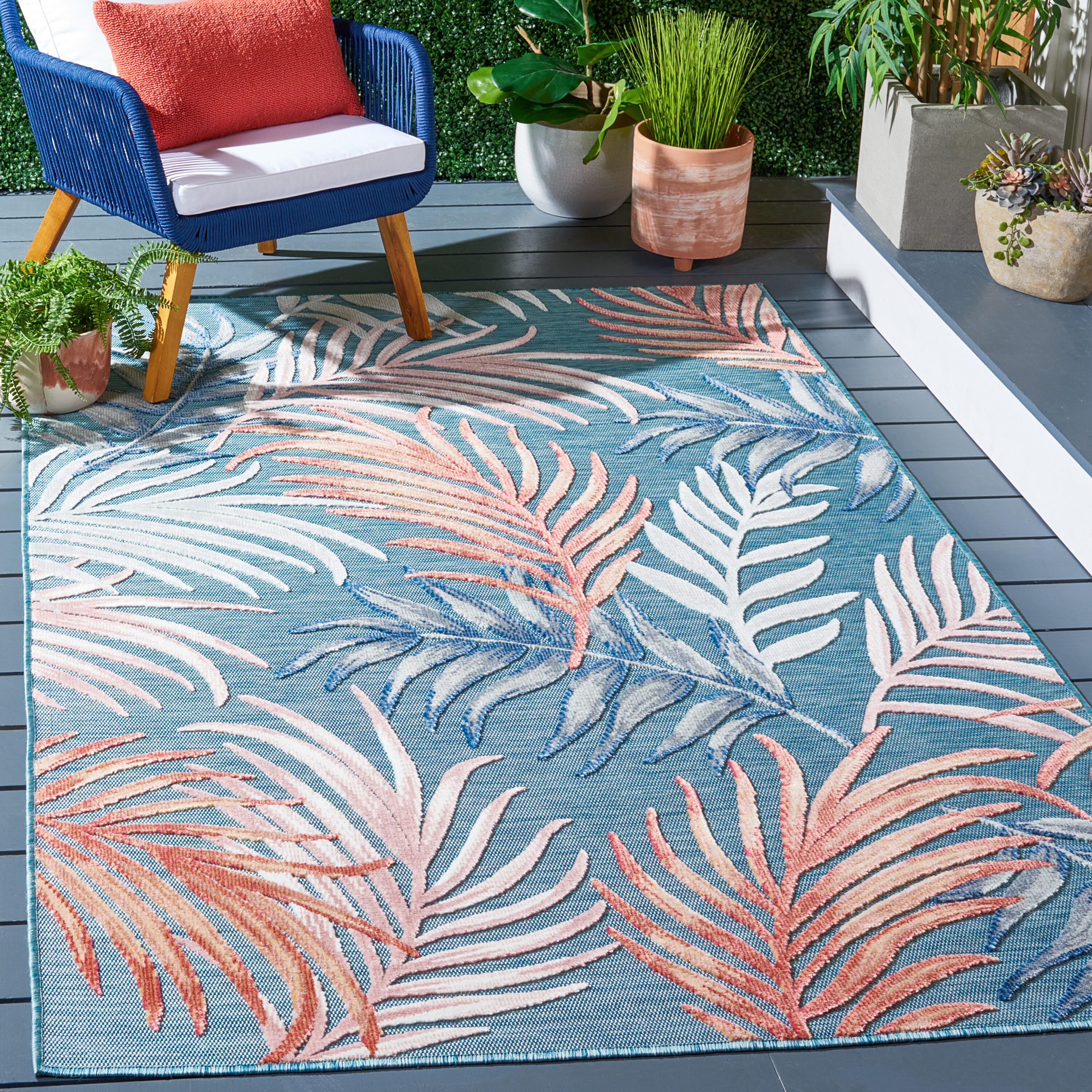 Cabana CBN458 Power Loomed UV Resistant Indoor/Outdoor Area Rug - Blue/Rust - 5'1"x7'6" - Safavieh
