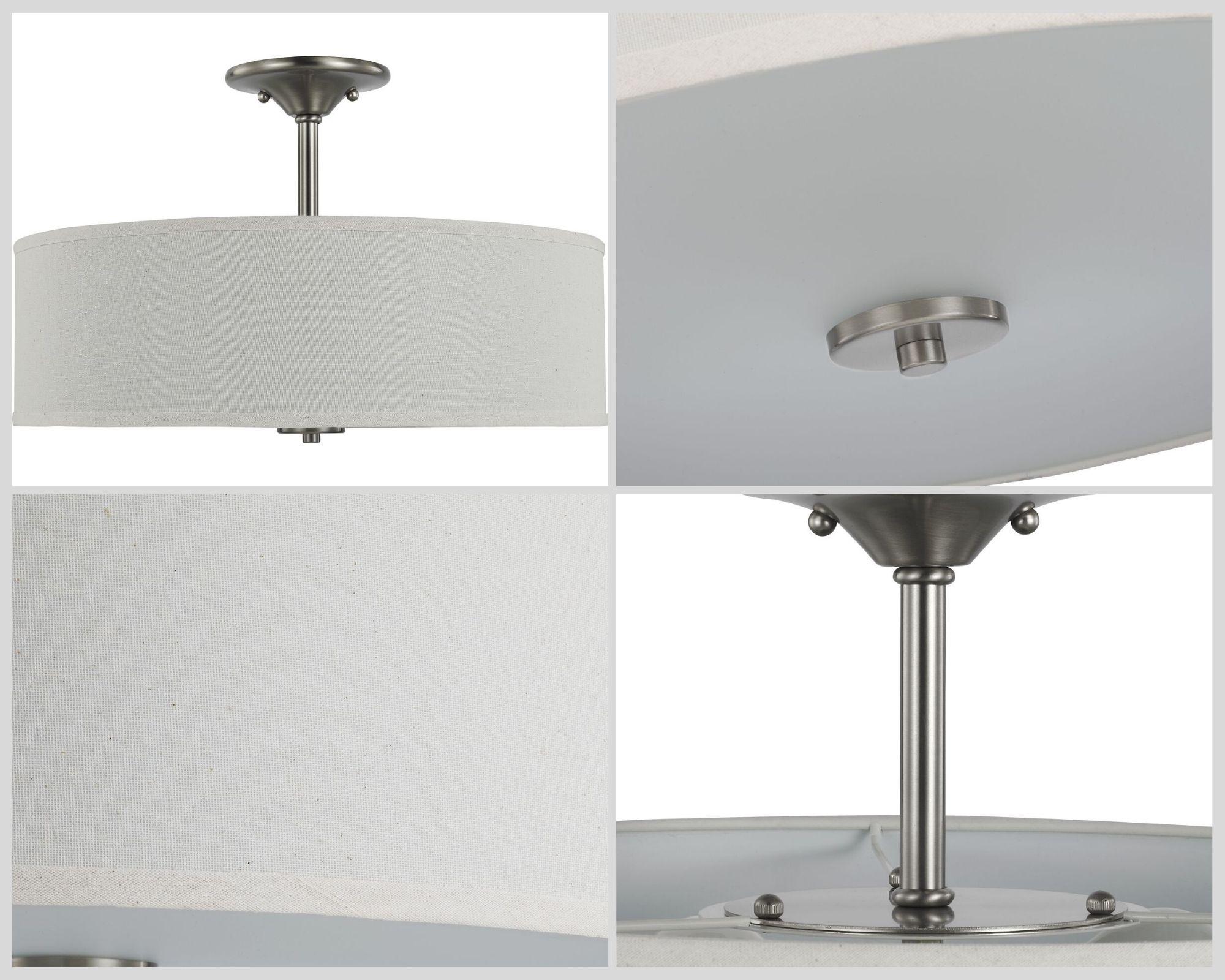 Progress Lighting Inspire 3-Light Semi-Flush Mount, Brushed Nickel, Off-White Linen Shade