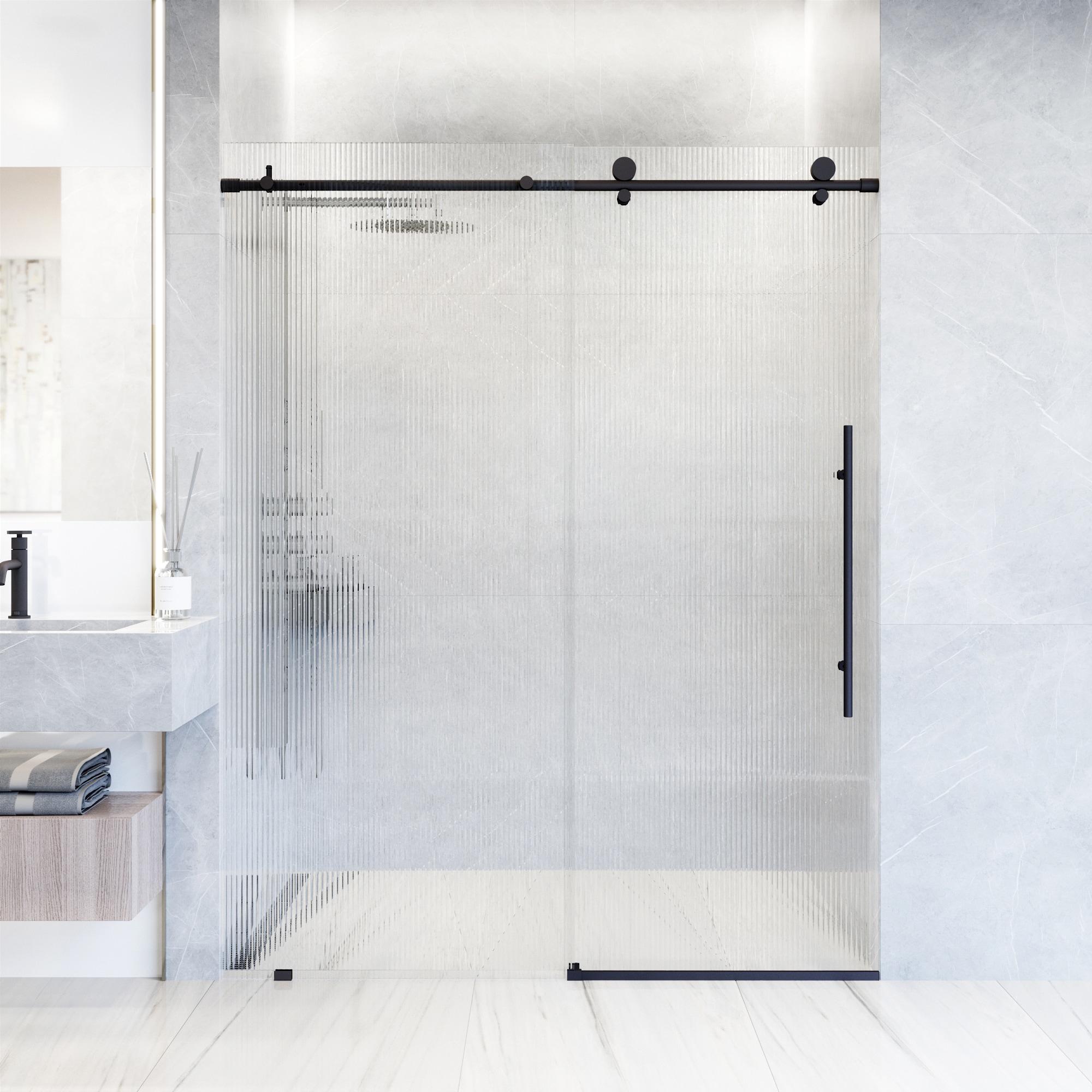 Elan E-Class 56-60" W x 76" H Sliding Frameless Shower Door with 3/8" Fluted Glass