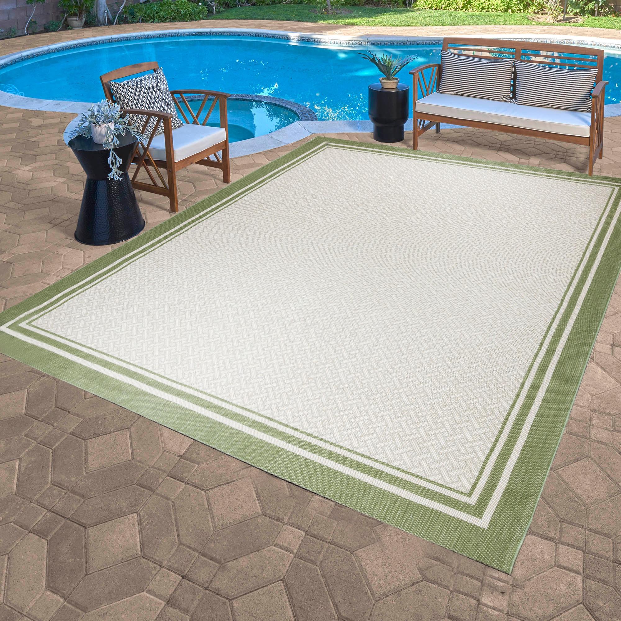 Gertmenian Paseo Soroa Palm Green/Beige Classic Border Indoor/Outdoor Flatweave Area Rug